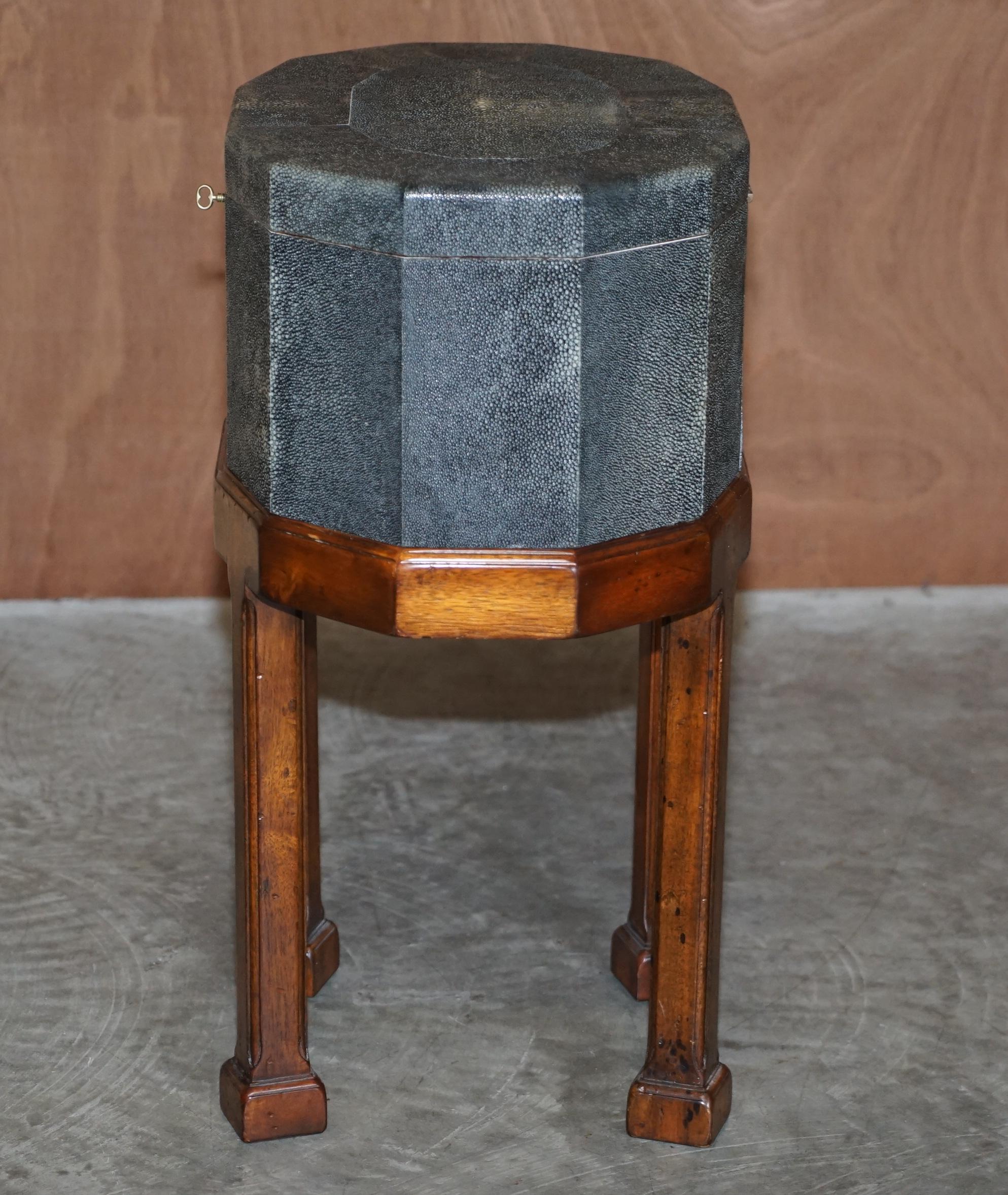 Stunning Vintage Shagreen Upholstered Flamed Hardwood Side Table Sized Chest 9