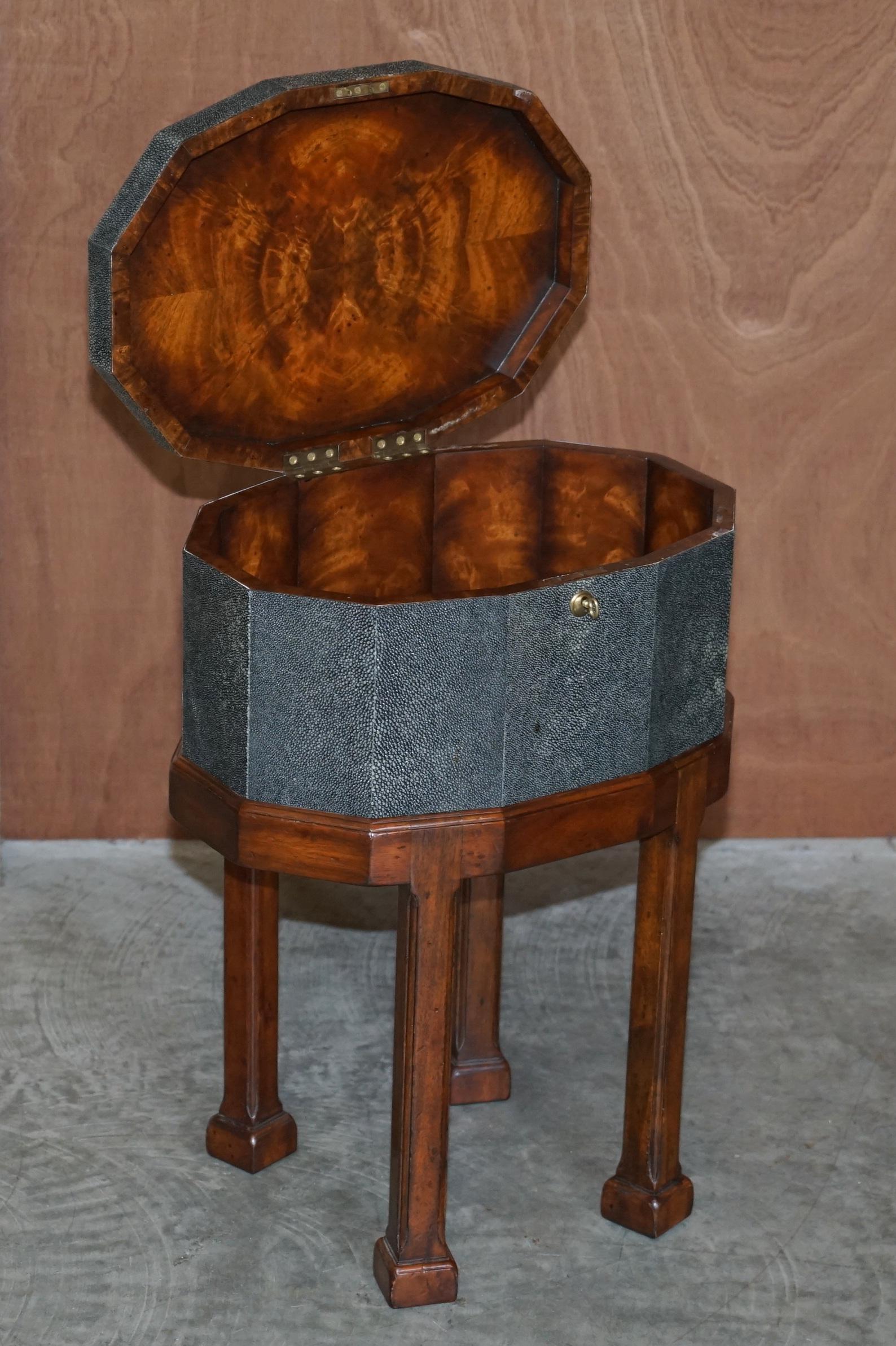 Stunning Vintage Shagreen Upholstered Flamed Hardwood Side Table Sized Chest 10