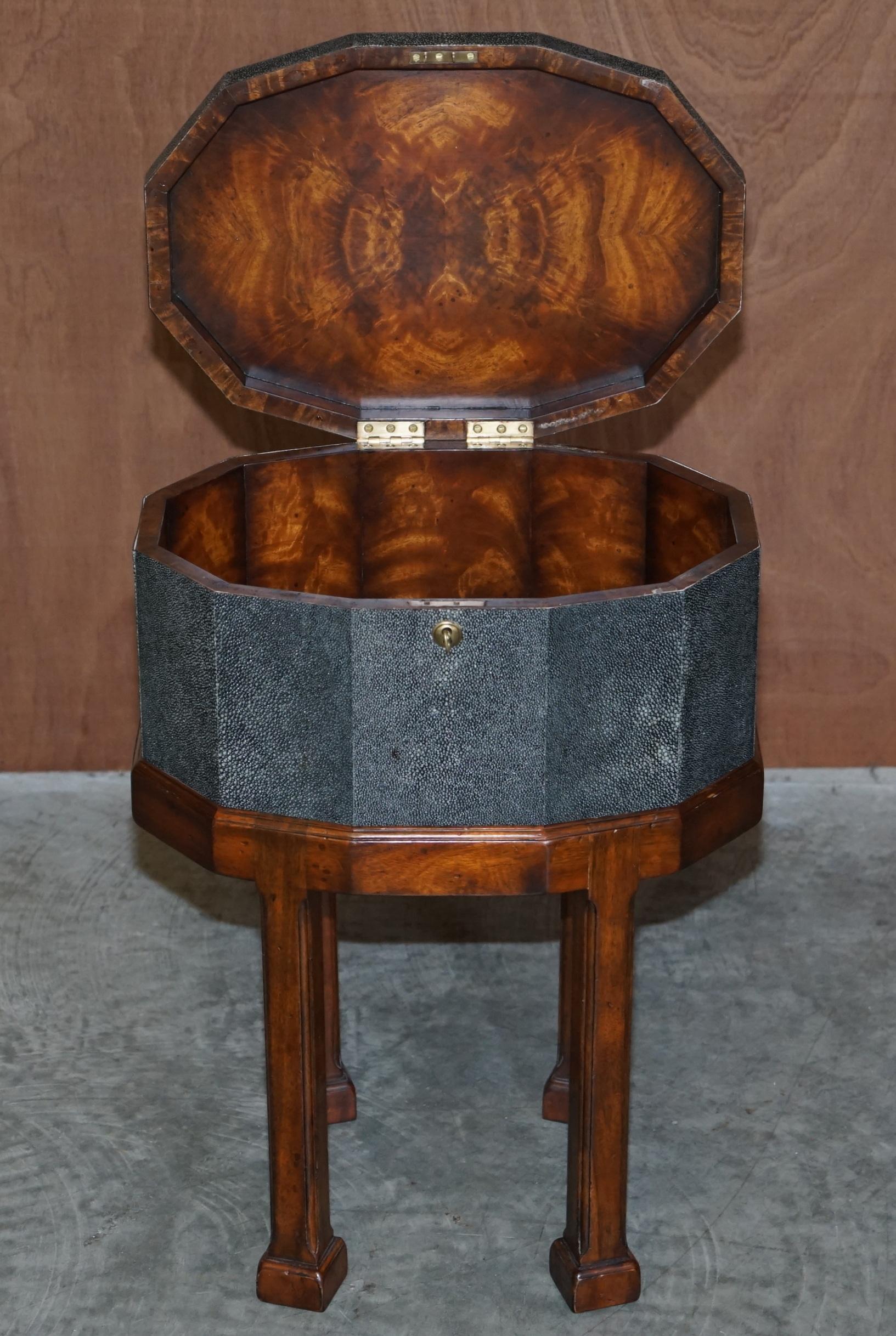 Stunning Vintage Shagreen Upholstered Flamed Hardwood Side Table Sized Chest 11