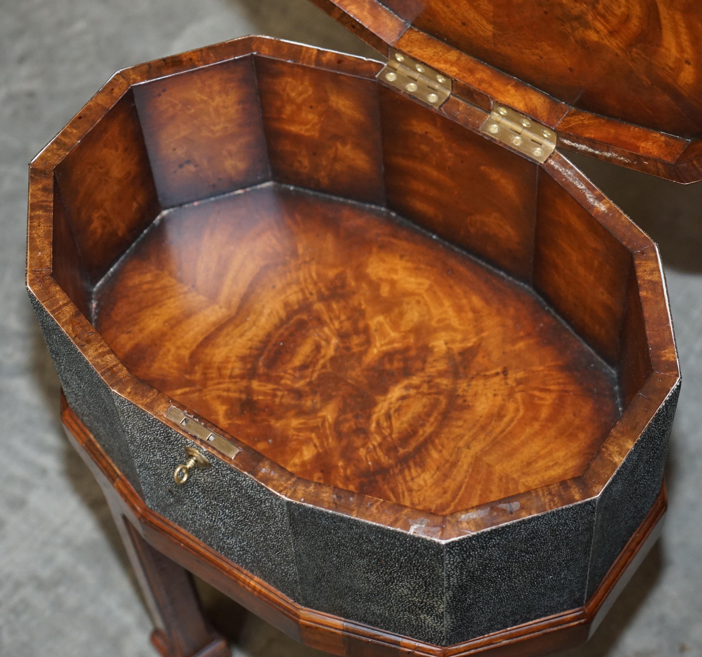 Stunning Vintage Shagreen Upholstered Flamed Hardwood Side Table Sized Chest 12