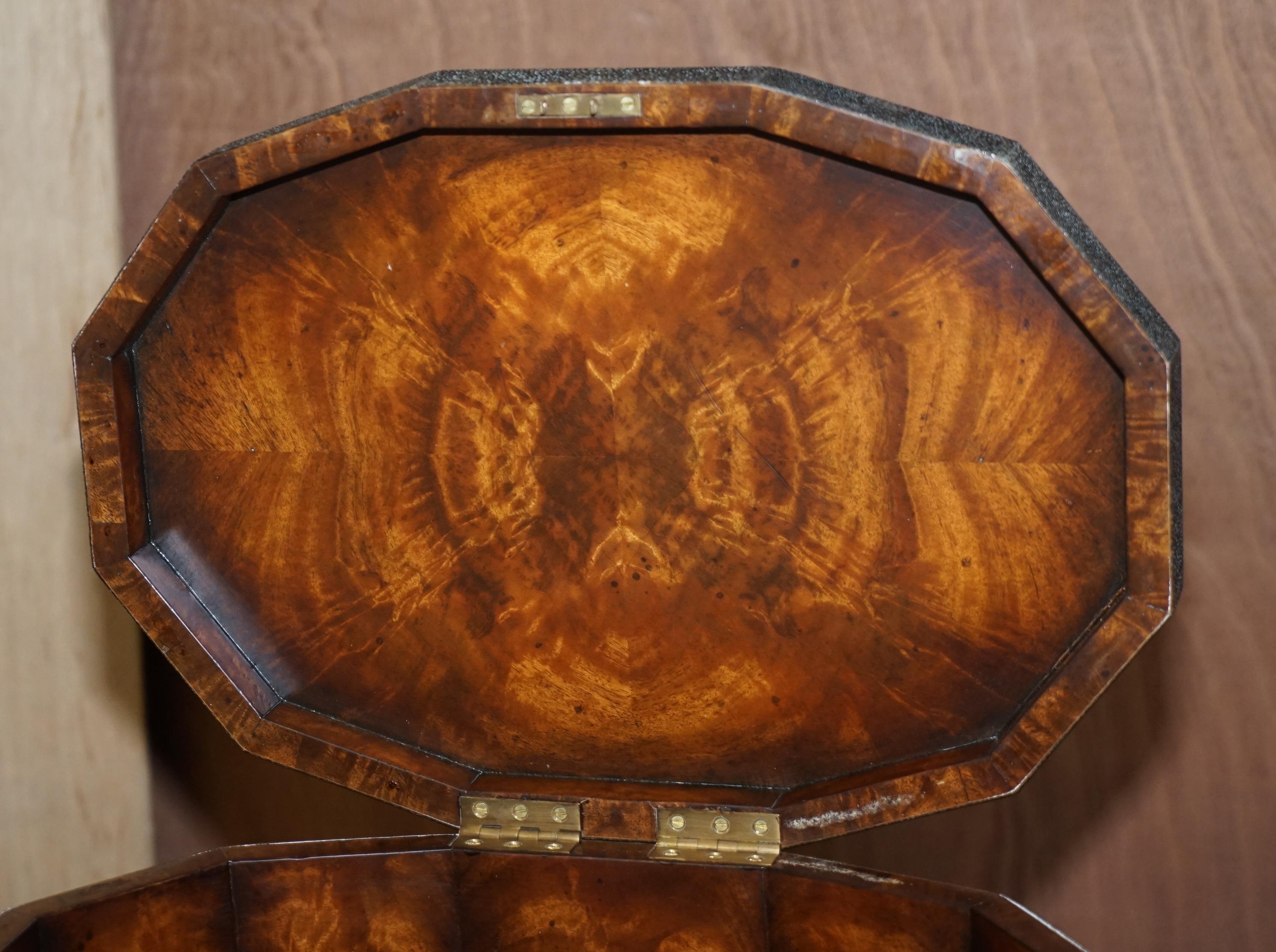 Stunning Vintage Shagreen Upholstered Flamed Hardwood Side Table Sized Chest 13