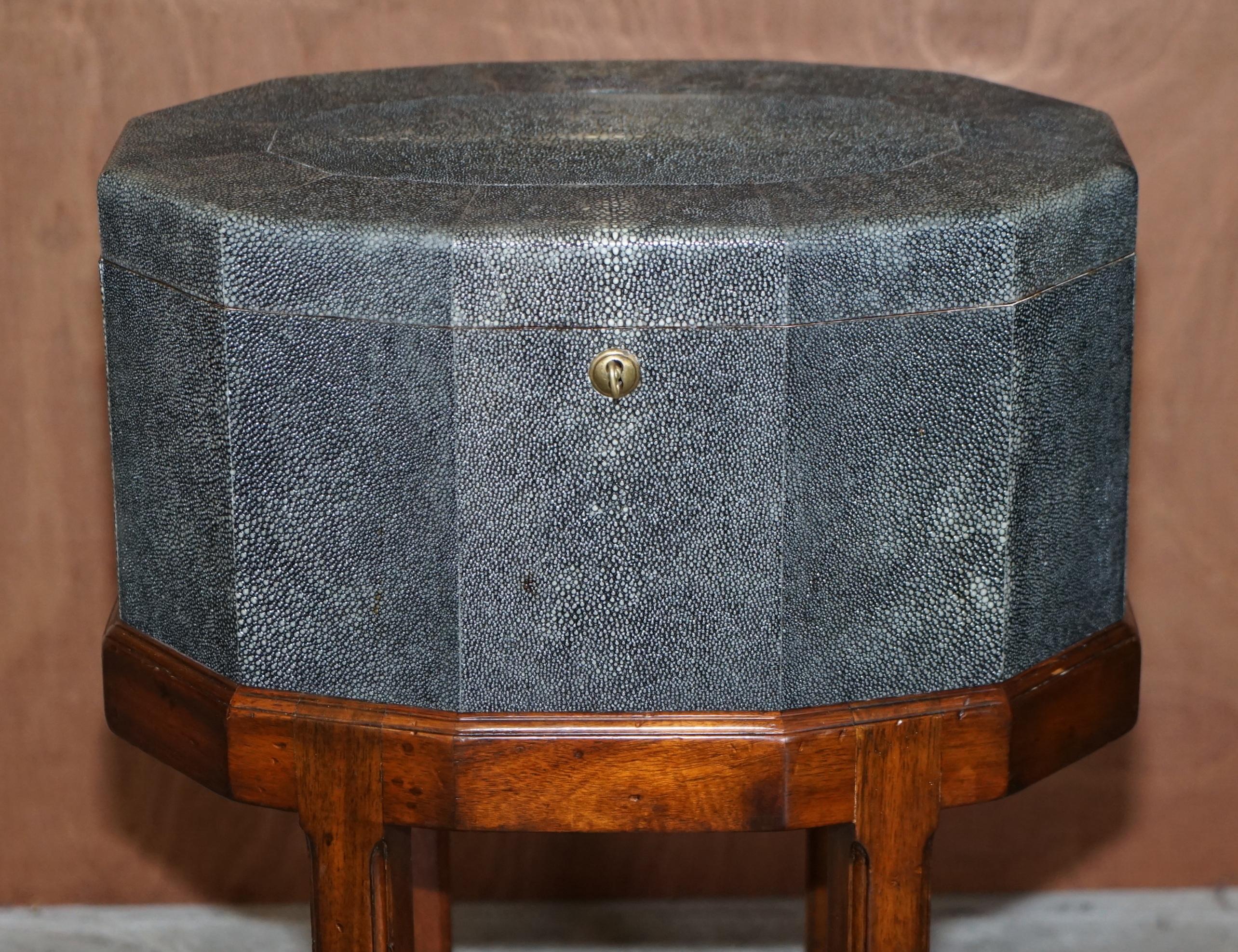 20th Century Stunning Vintage Shagreen Upholstered Flamed Hardwood Side Table Sized Chest