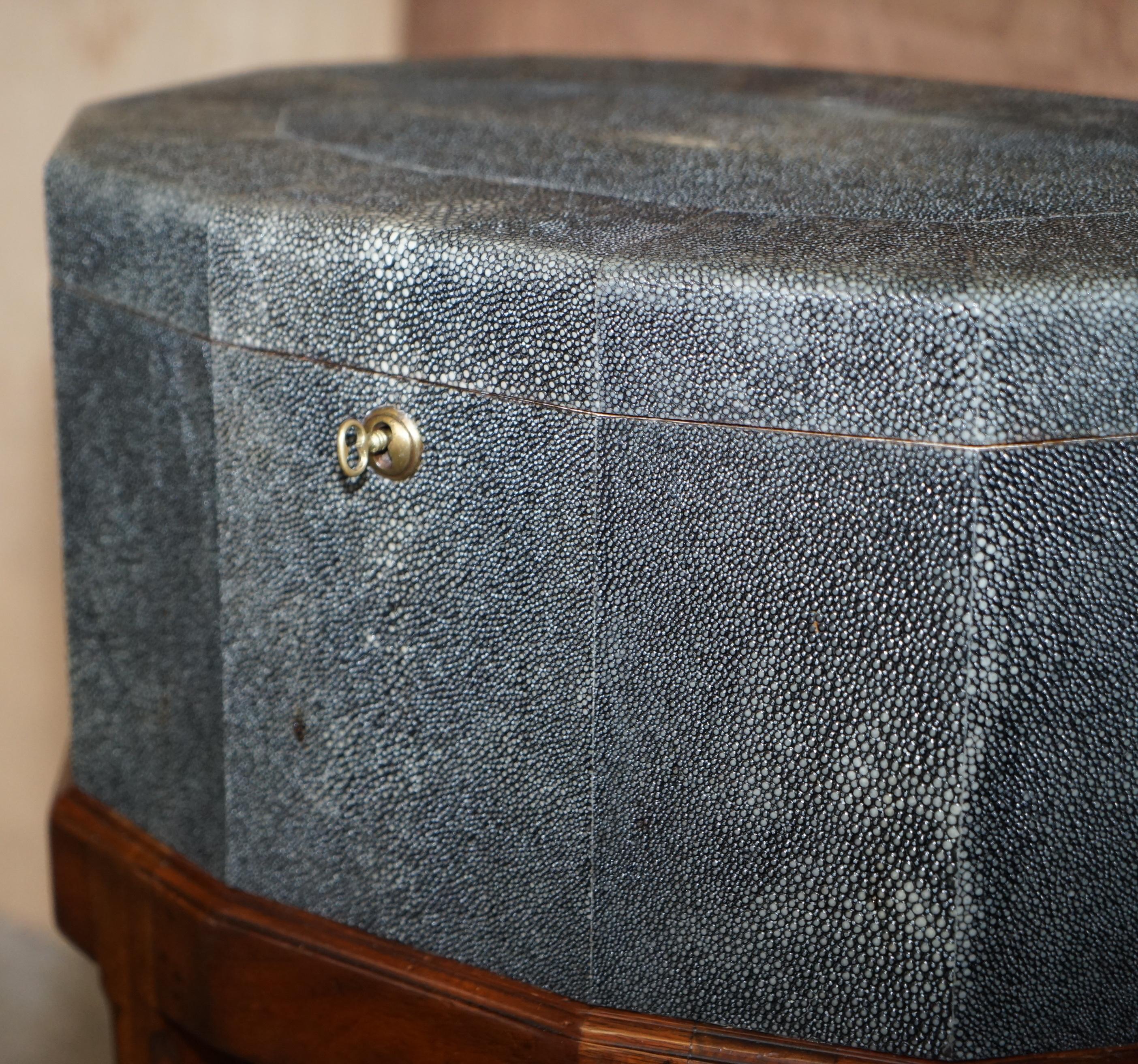 Stunning Vintage Shagreen Upholstered Flamed Hardwood Side Table Sized Chest 2