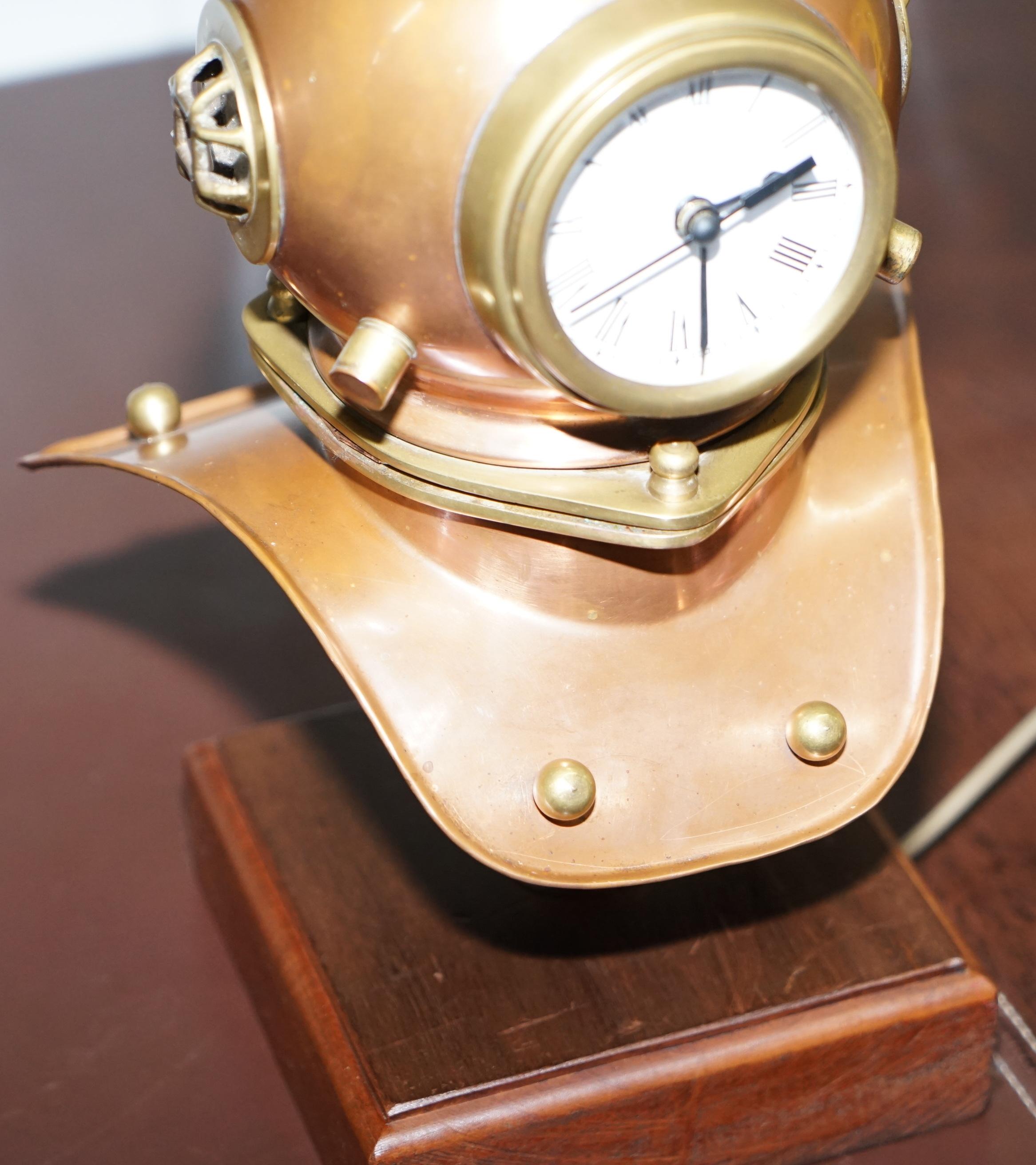 Stunning Vintage Small Divers Copper and Brass Helmet with Clock and Lamp Table 3