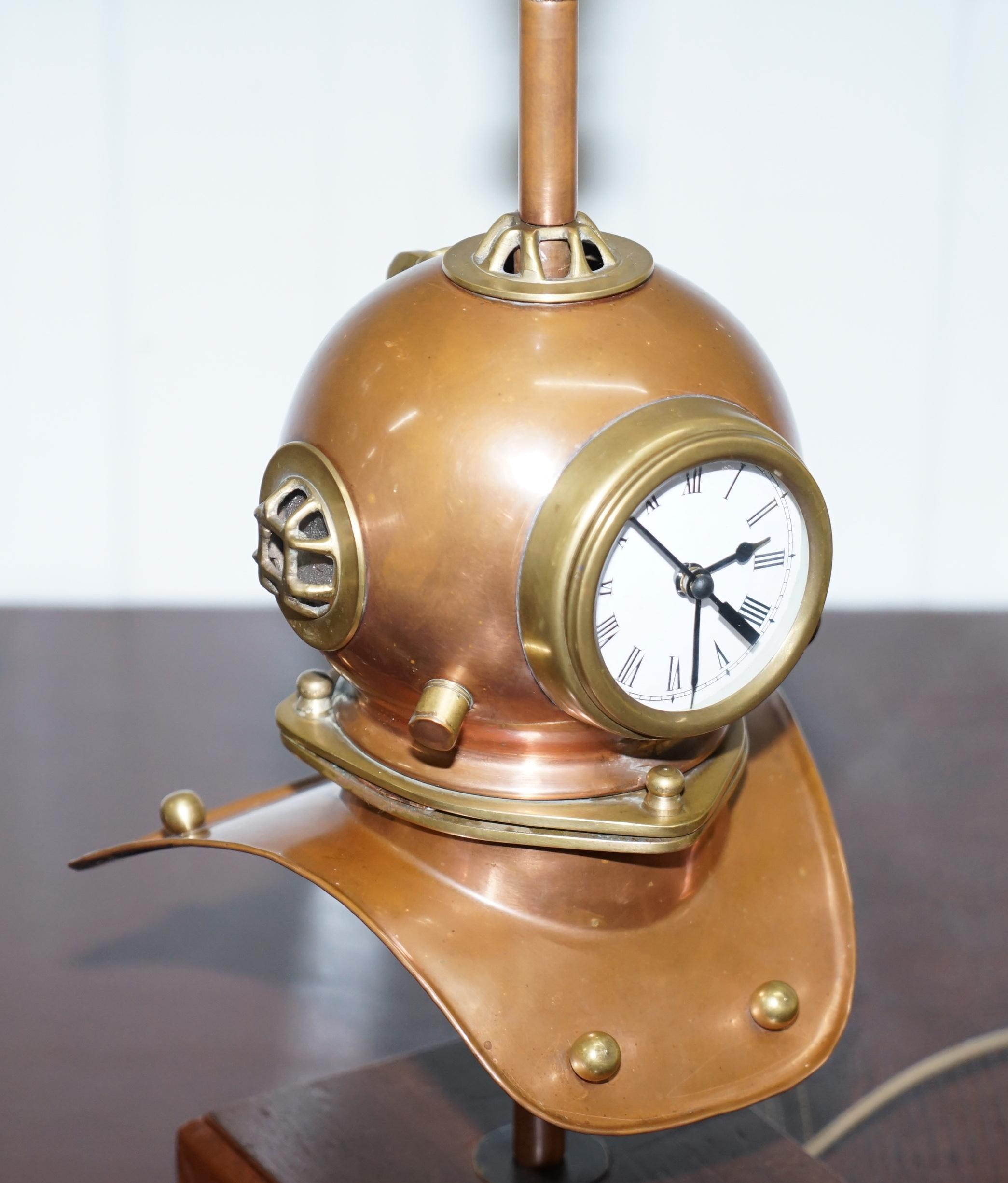 Stunning Vintage Small Divers Copper and Brass Helmet with Clock and Lamp Table 6