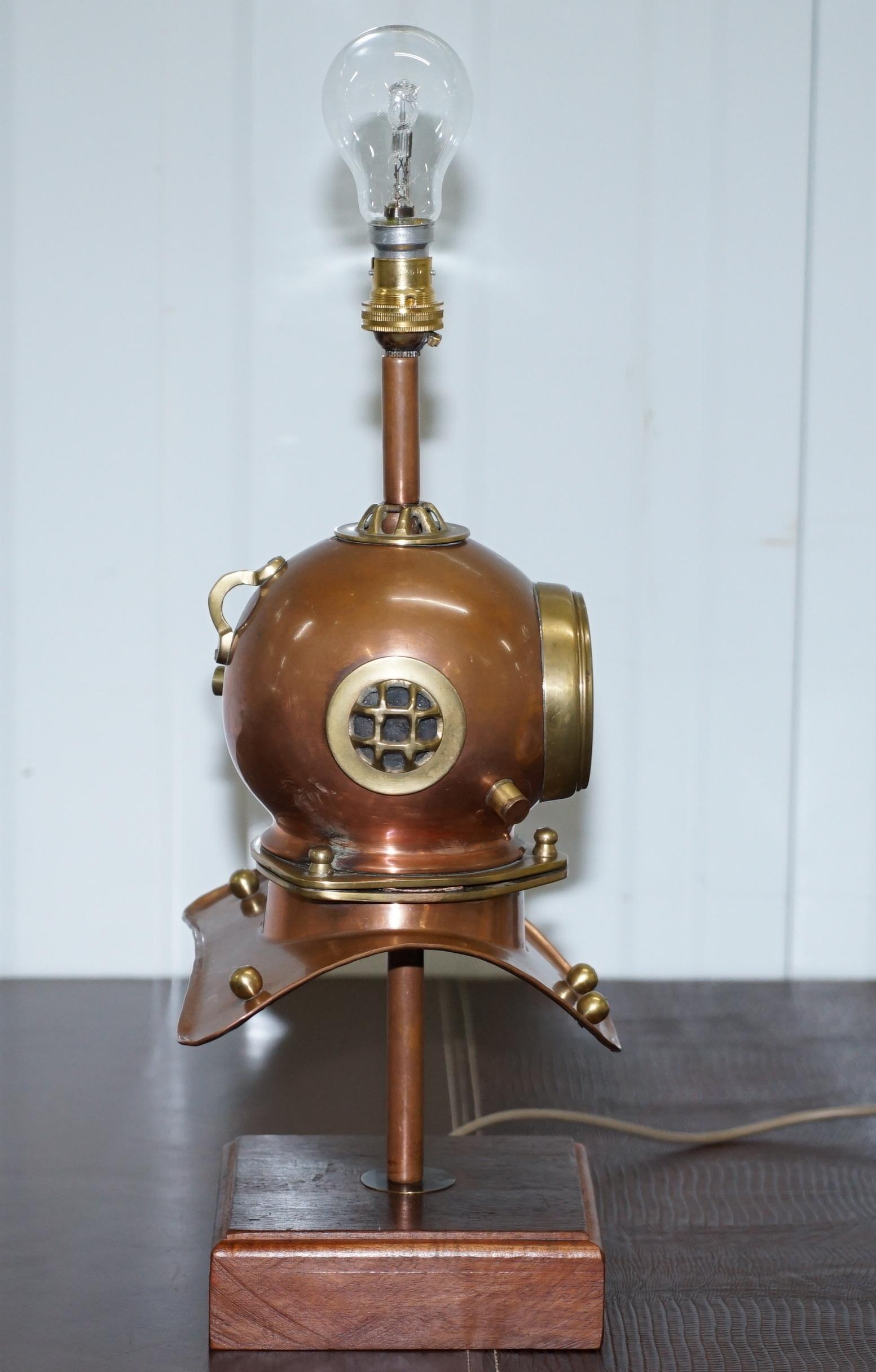 Stunning Vintage Small Divers Copper and Brass Helmet with Clock and Lamp Table 8