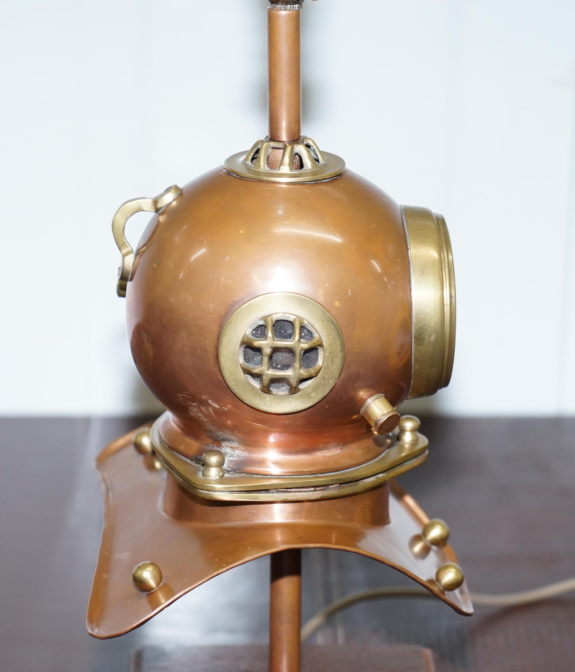 Stunning Vintage Small Divers Copper and Brass Helmet with Clock and Lamp Table 9