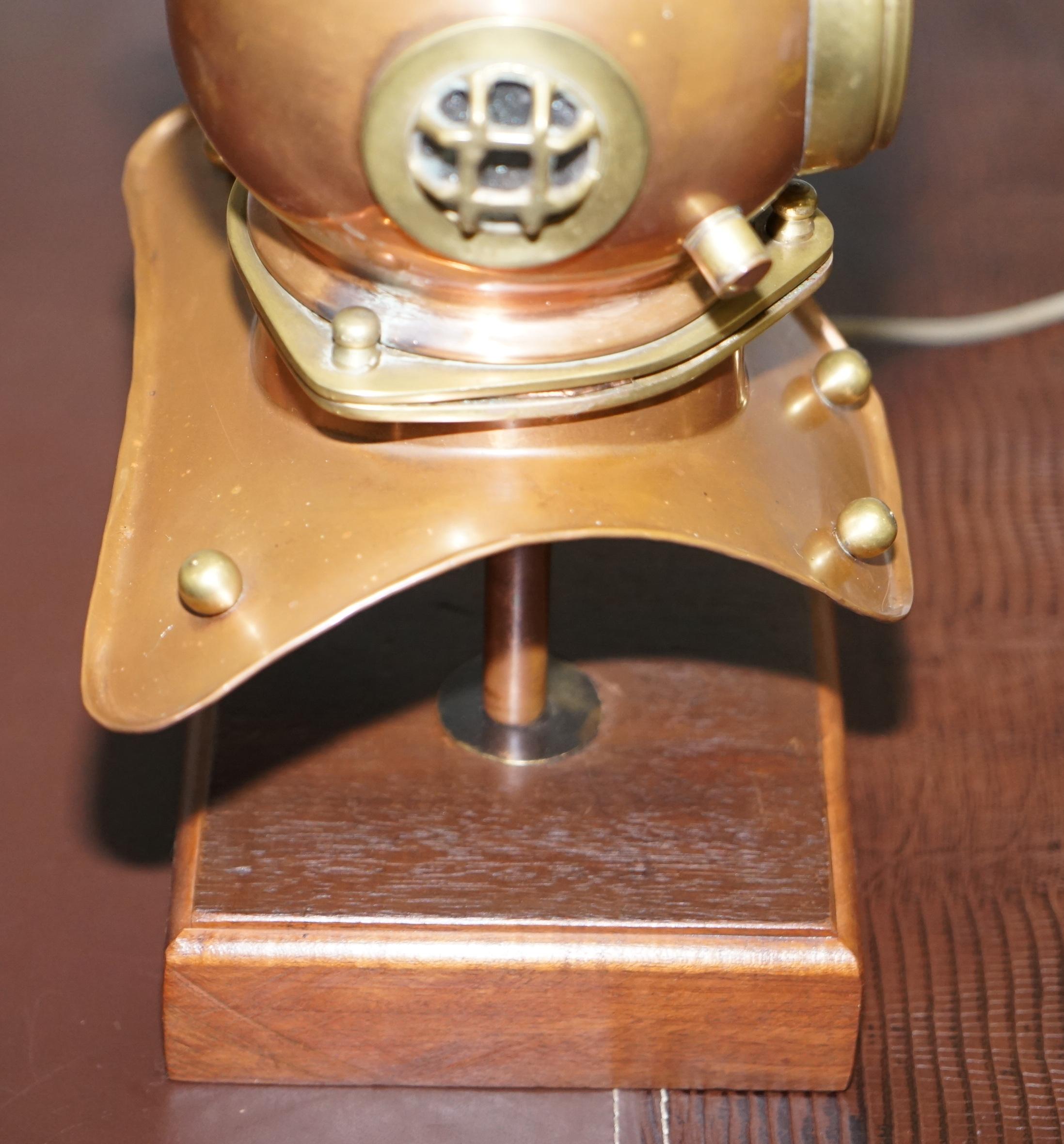 Stunning Vintage Small Divers Copper and Brass Helmet with Clock and Lamp Table 10