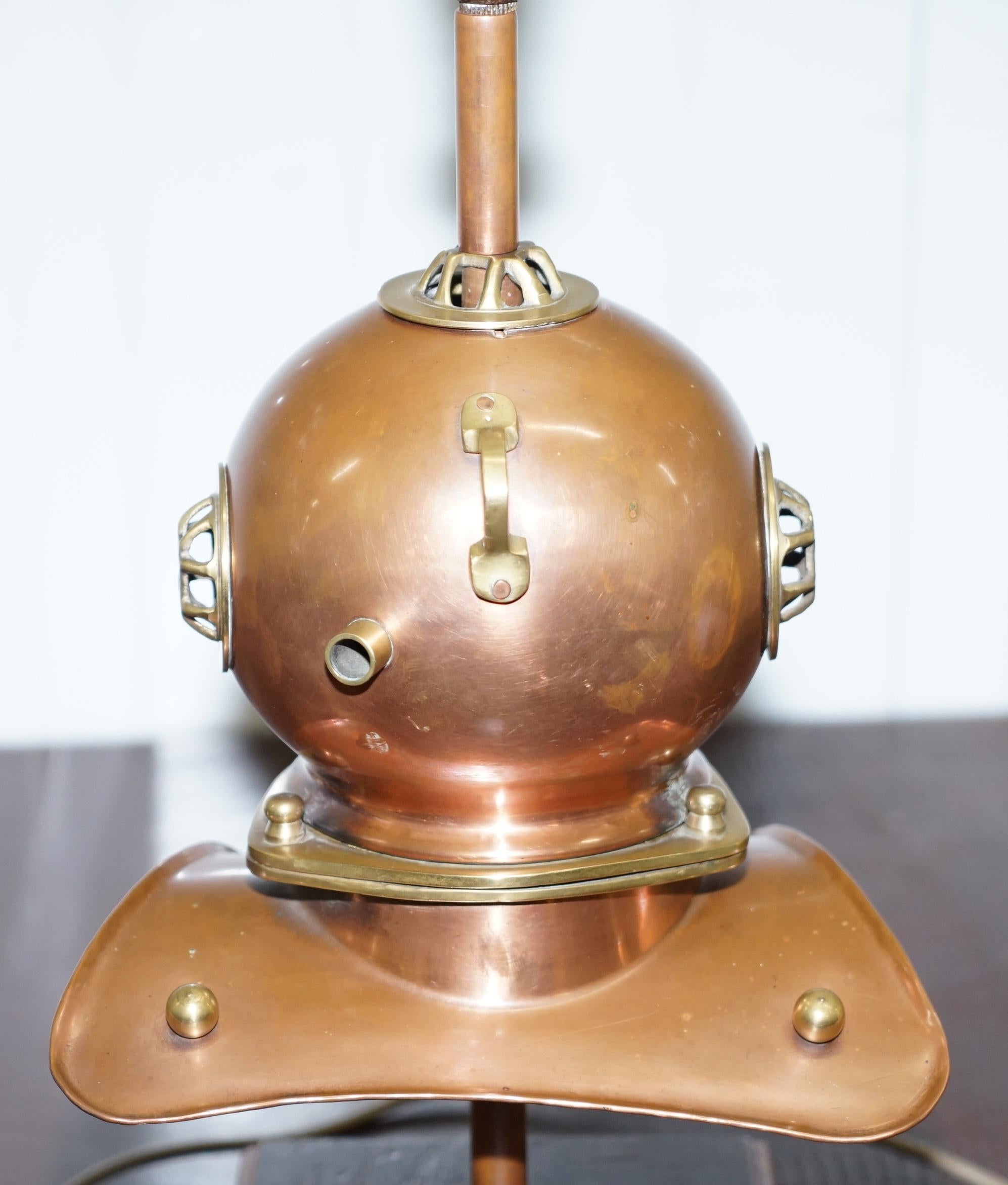 Stunning Vintage Small Divers Copper and Brass Helmet with Clock and Lamp Table 11
