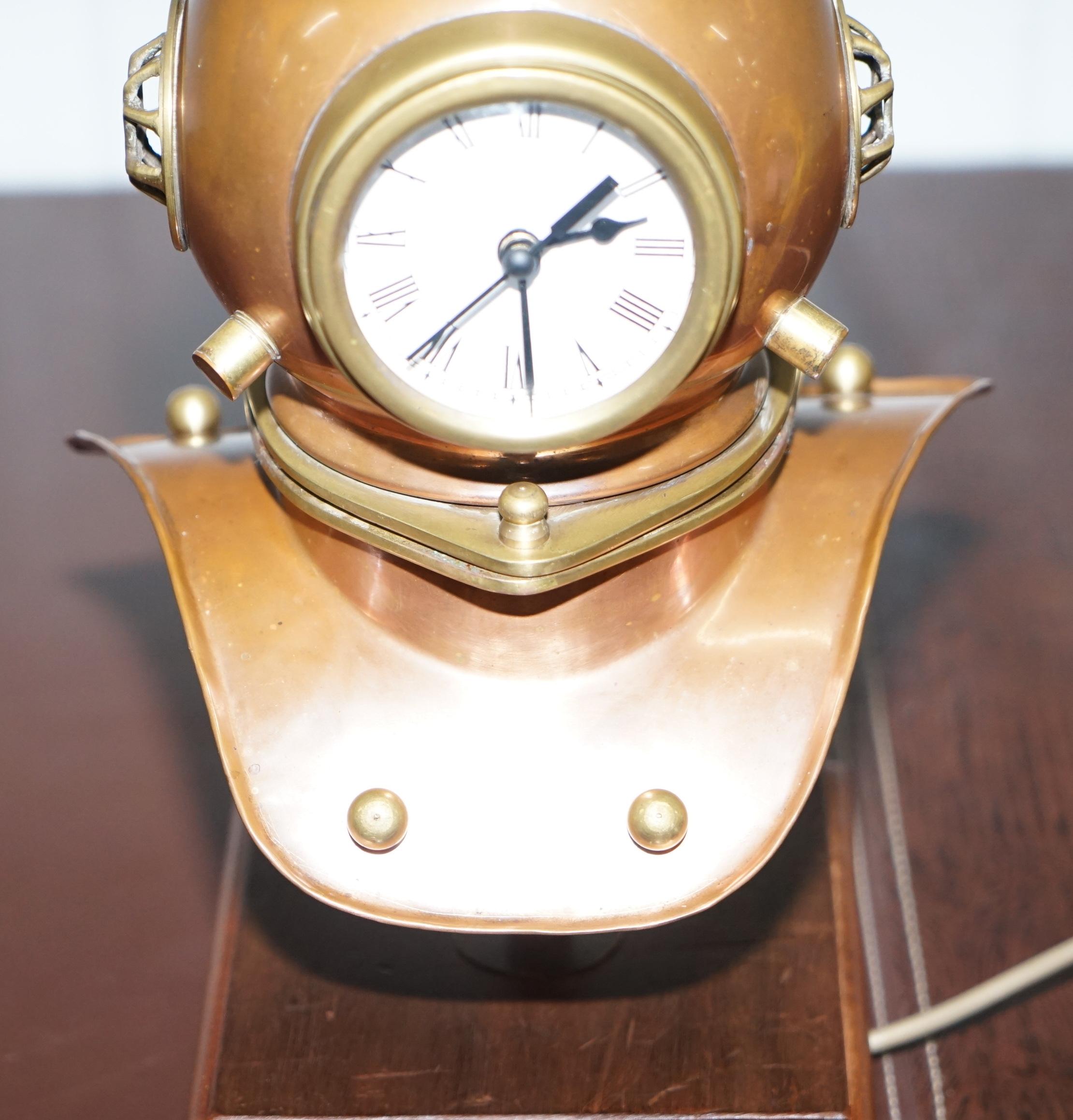 Stunning Vintage Small Divers Copper and Brass Helmet with Clock and Lamp Table 2