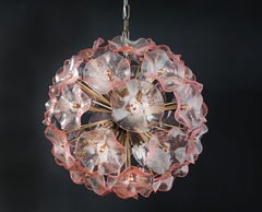 Stunning Vintage Sputnik Italian Crystal Chandelier, 51 Pink Glasses