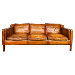 Stunning Vintage Stouby Danish 70 s Patinated Tan Three Seater Leather Sofa #680
