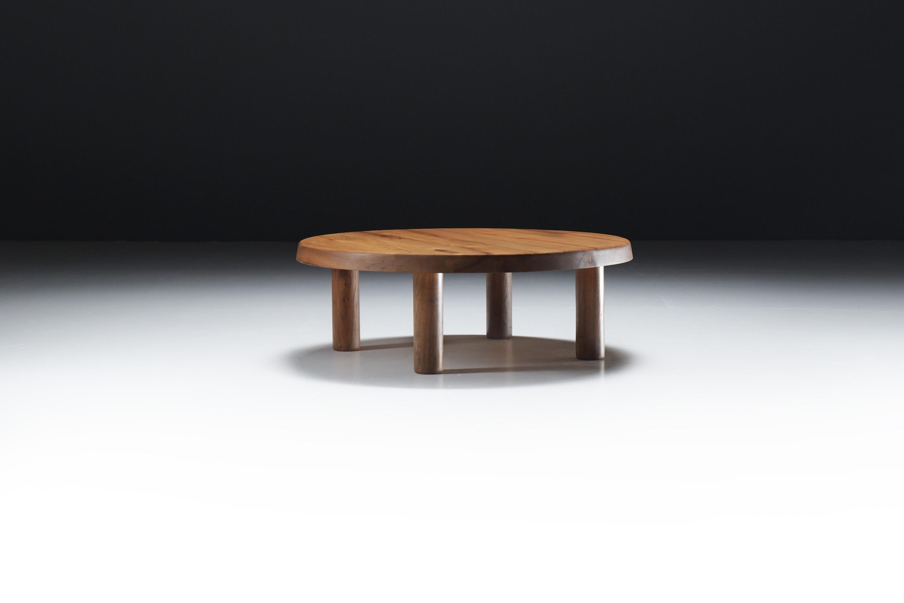 Atemberaubender Vintage-Couchtisch T02M aus ELM-Holz von Pierre Chapo – Frankreich (20. Jahrhundert) im Angebot