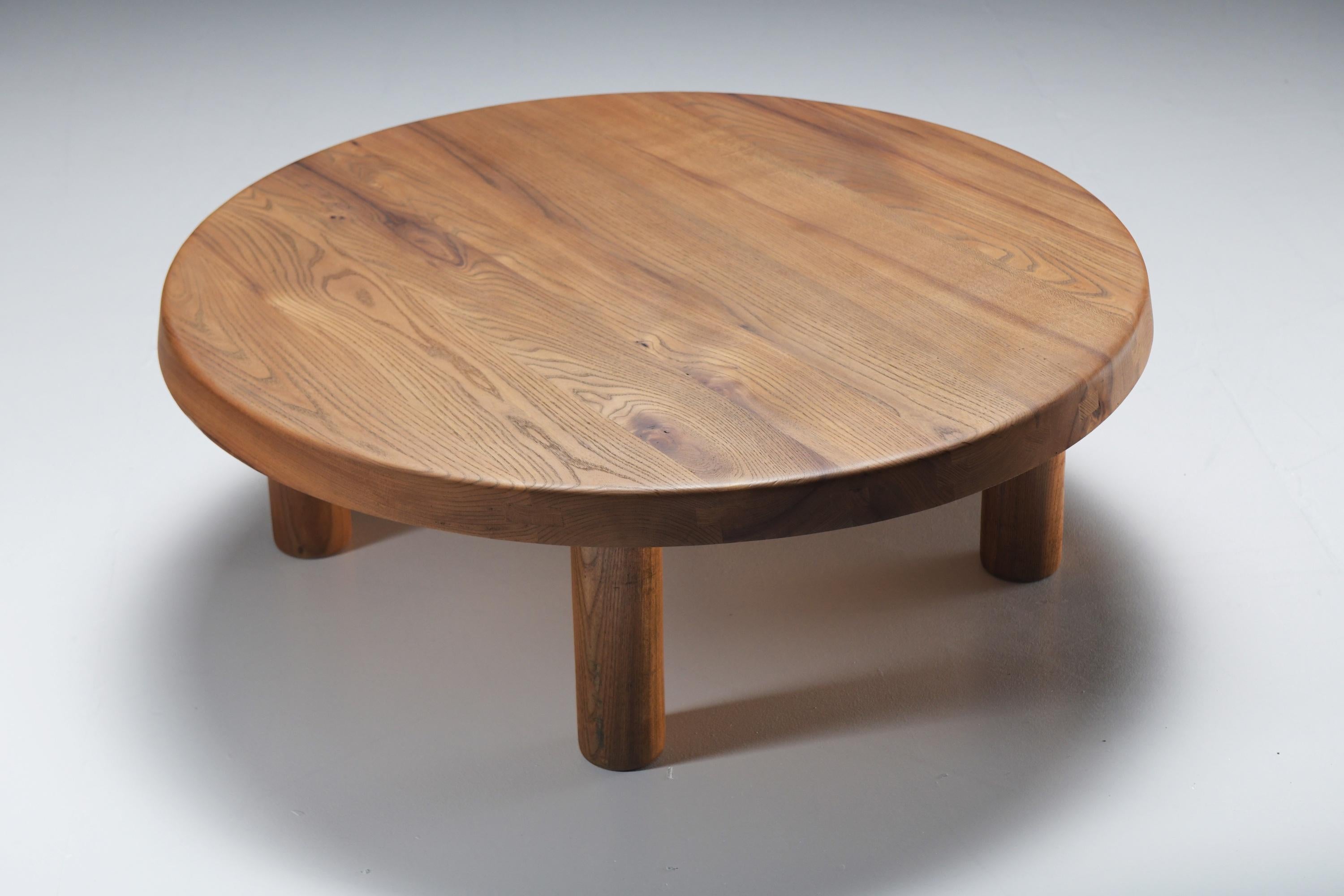 Atemberaubender Vintage-Couchtisch T02M aus ELM-Holz von Pierre Chapo – Frankreich (Ulmenholz) im Angebot