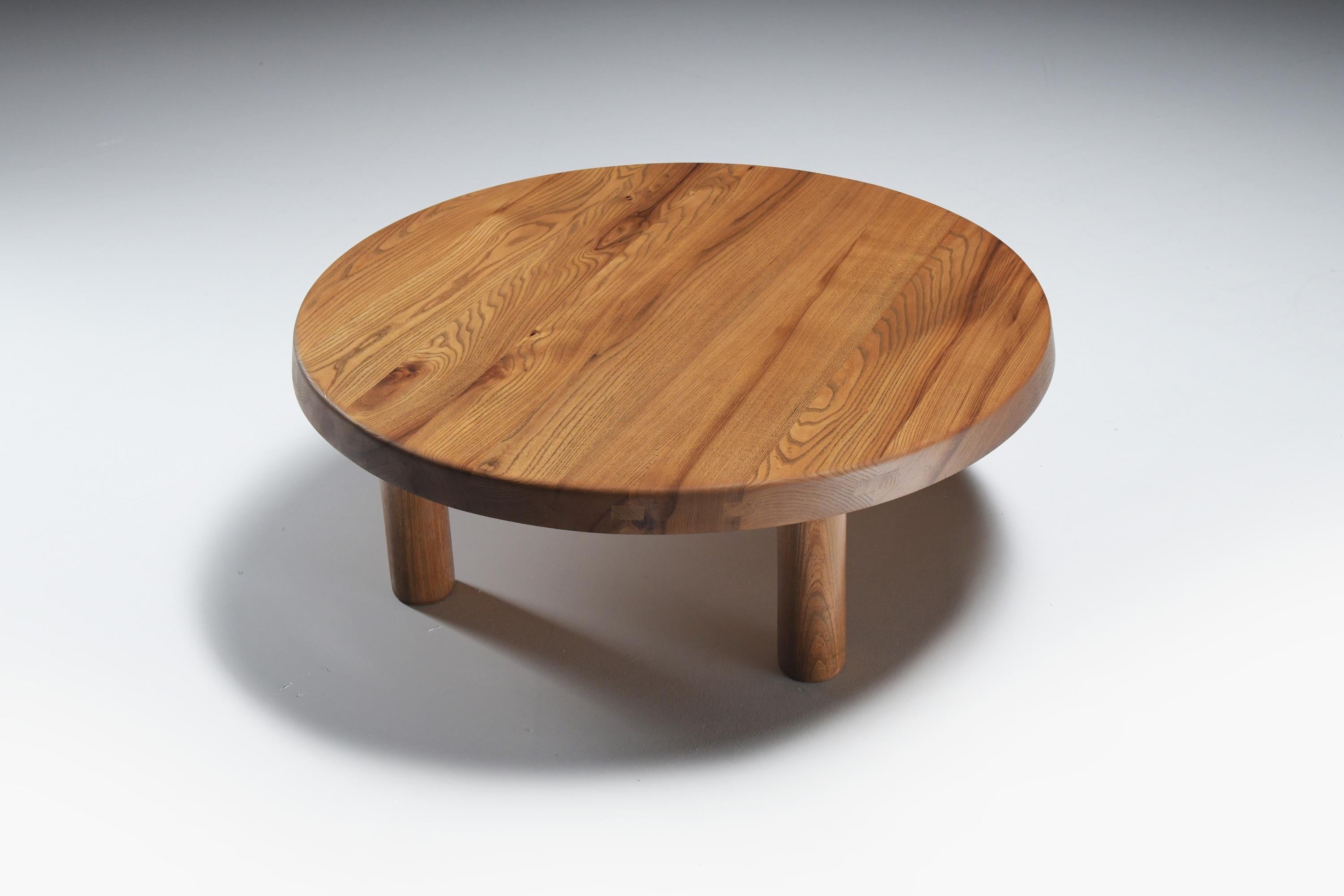 Atemberaubender Vintage-Couchtisch T02M aus ELM-Holz von Pierre Chapo – Frankreich im Angebot 2