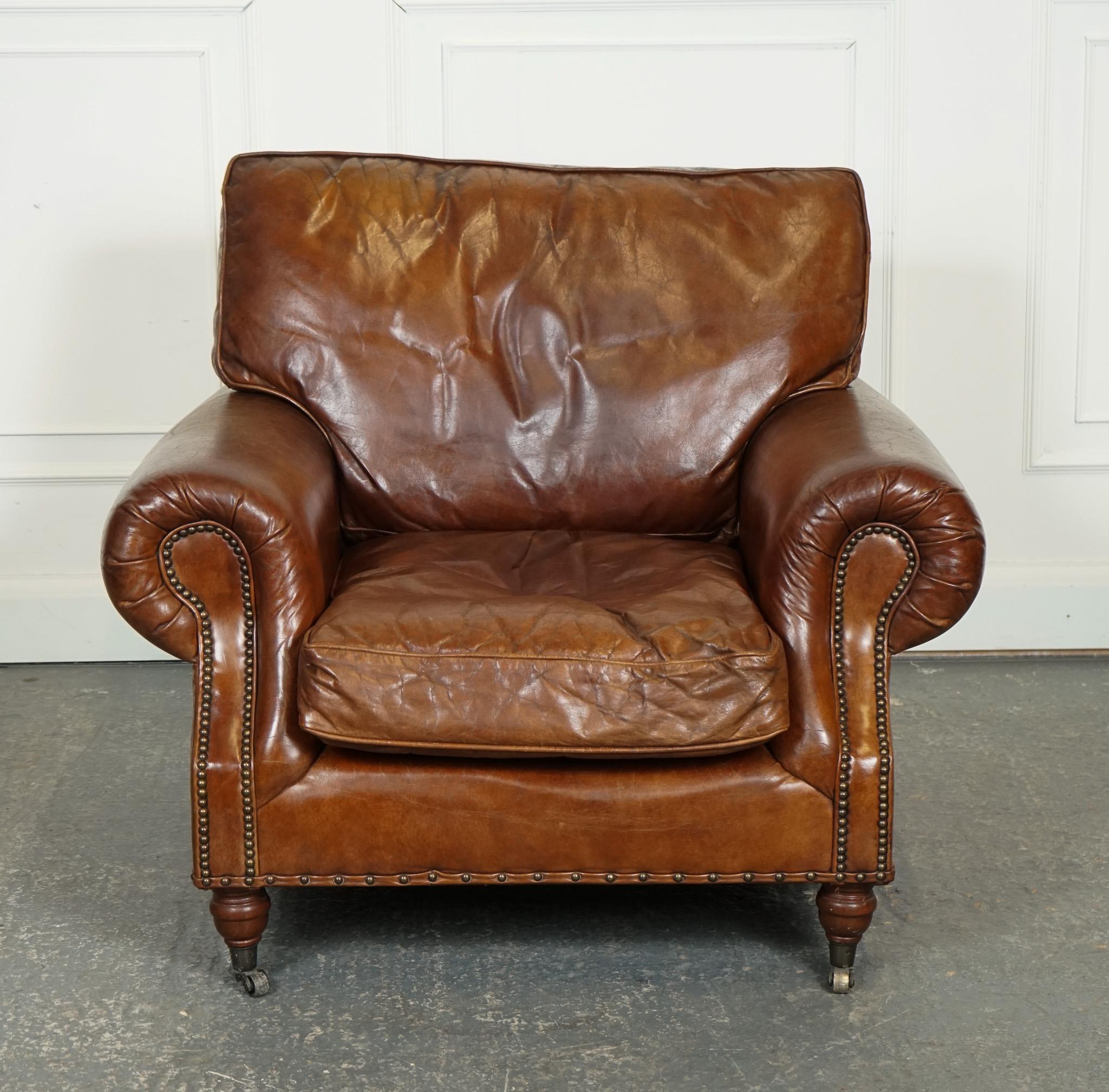 British STUNNING VINTAGE TiMOTHY OULTON HALO BALMORAL BROWN LEATHER ARMCHAIR