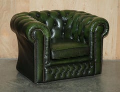 STUPENDO DIVANO & POLTRONA IN PELLE VERDE DI CHESTERFIELD IN TESSUTO D'ANTICA