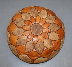 Stunning Vintage Turkish Moroccan Hand Dyed Brown Leather Footstool Pouffe