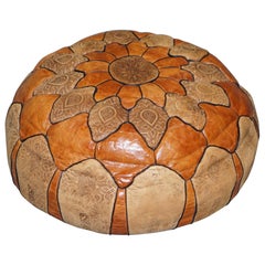 Stunning Used Turkish Moroccan Hand Dyed Brown Leather Footstool Pouffe