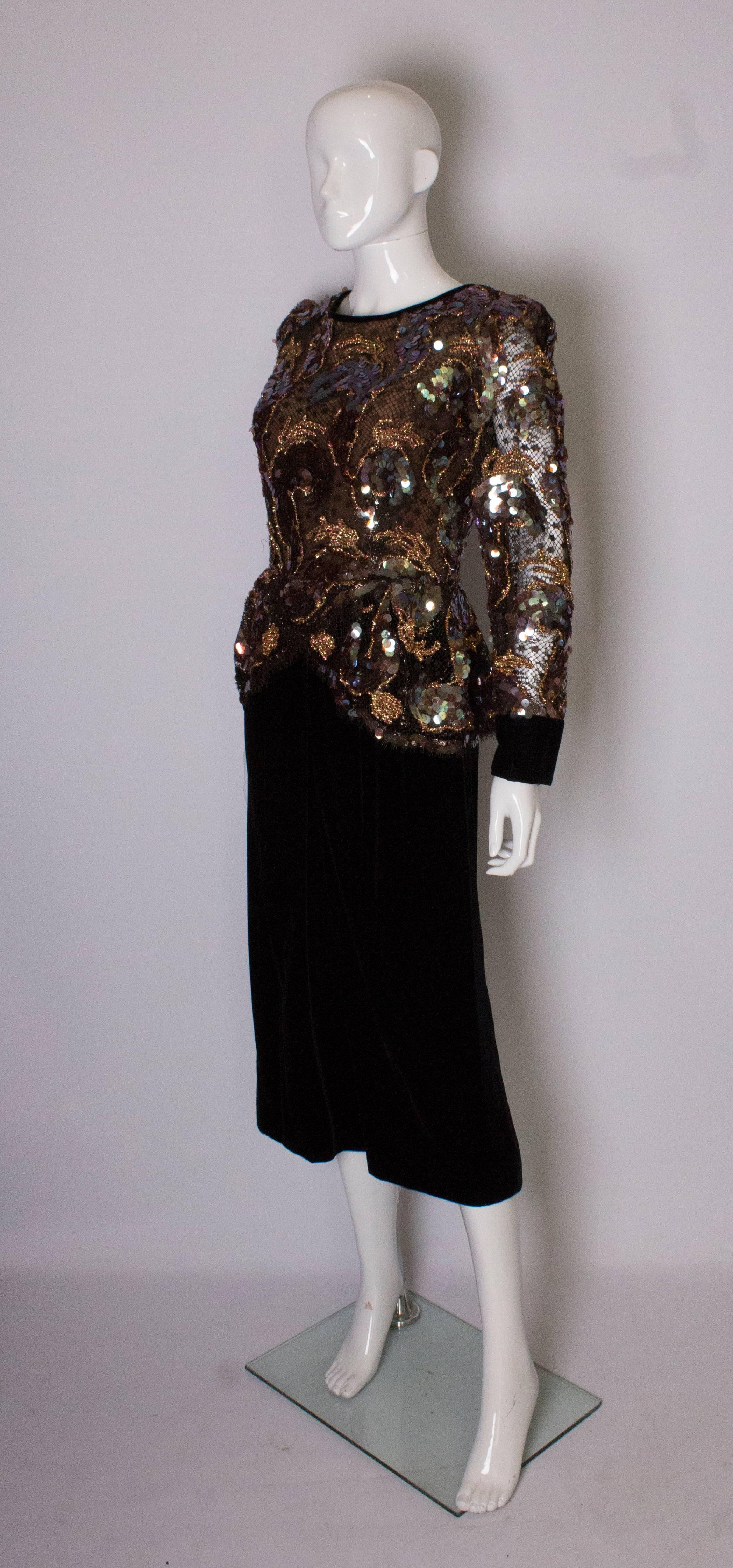 Stunning  Vintage Velvet and Sequin Dress In Good Condition For Sale In London, GB