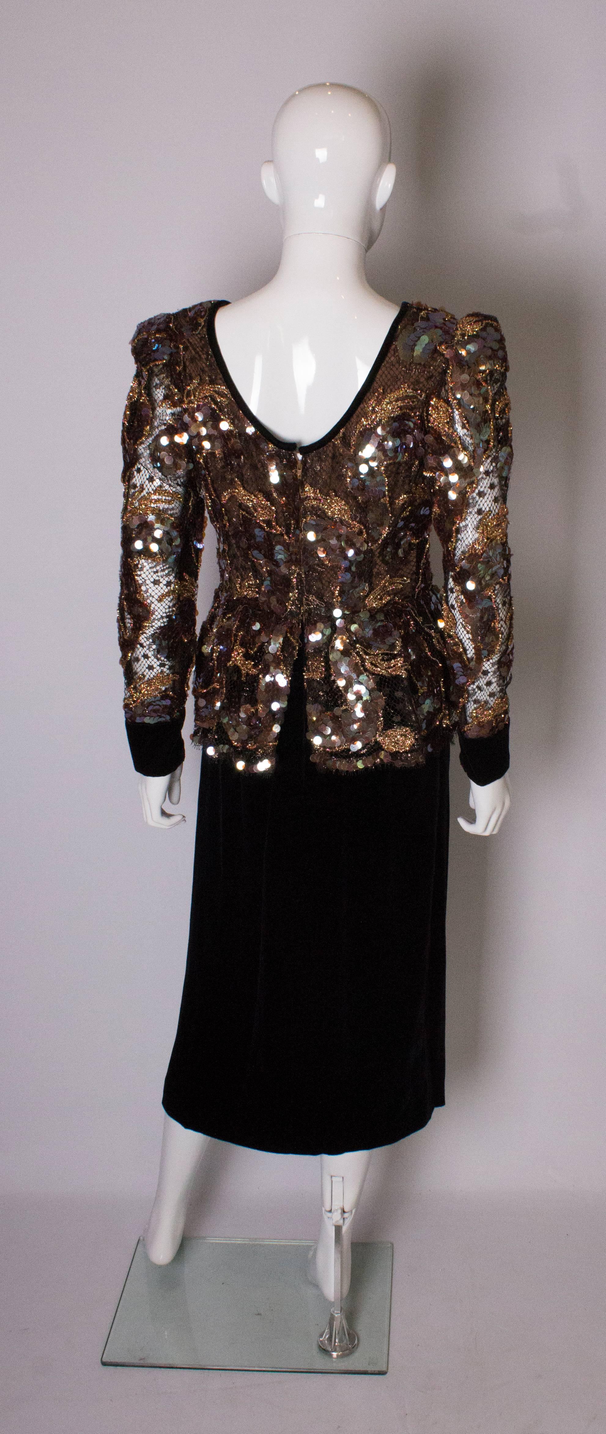 Stunning  Vintage Velvet and Sequin Dress For Sale 1