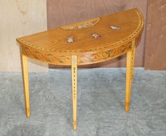 Stunning Vintage Walnut & Satinwood Demi Lune Console Table Sheraton Revival