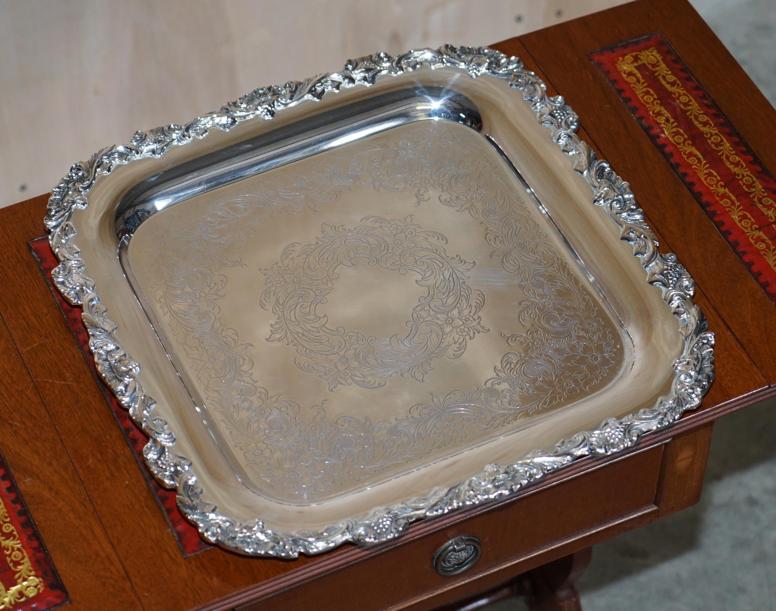 We are delighted to offer for sale this lovely sterling silver plated Webster & Wilcox serving tray.

A good looking and highly decorative serving tray which brings a sense of occasion to serving drinks.

The tray comes with a cover case to keep