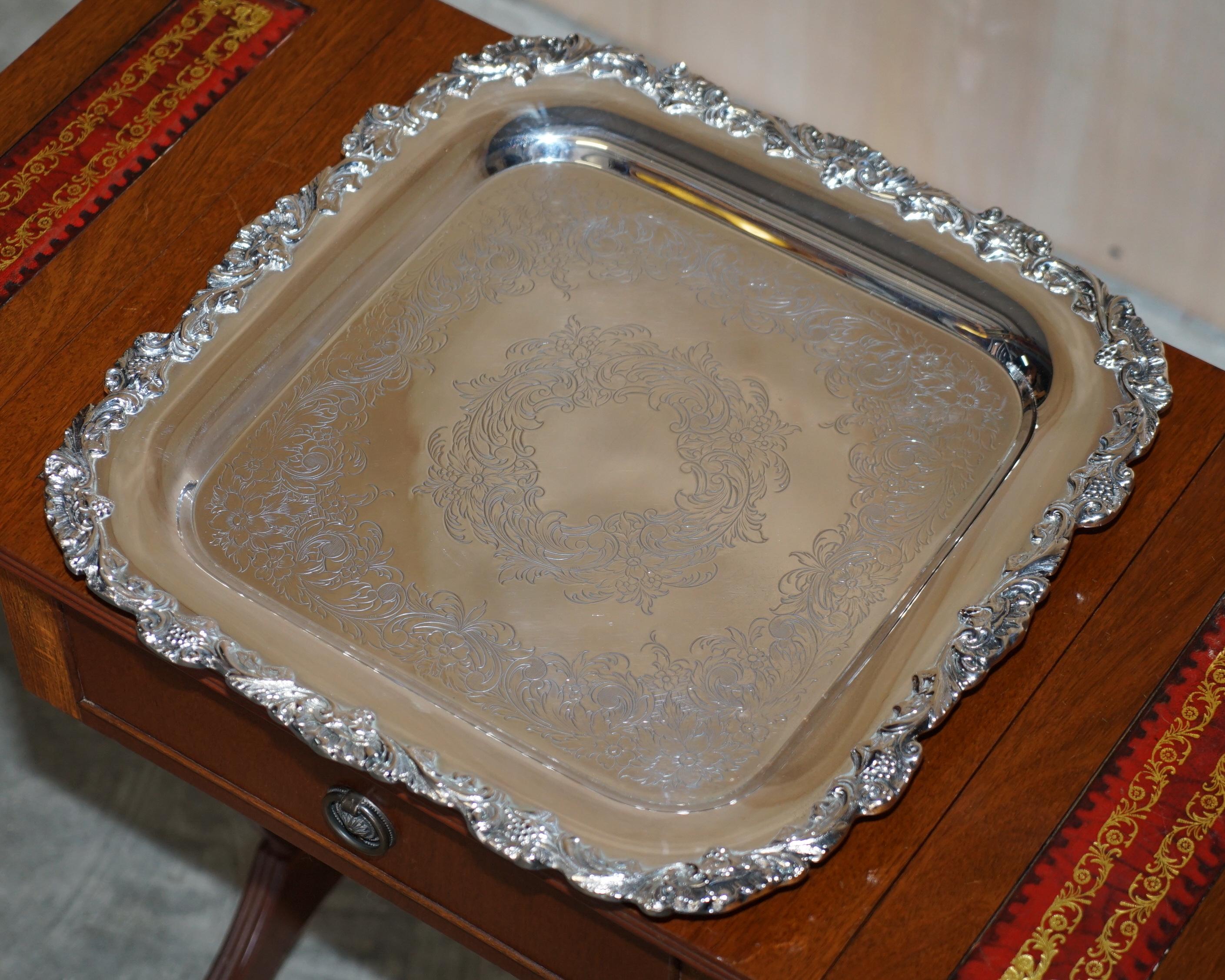 Impresionante bandeja vintage Webster Wilcox chapada en plata de ley para servir vino y bebidas Inglés en venta