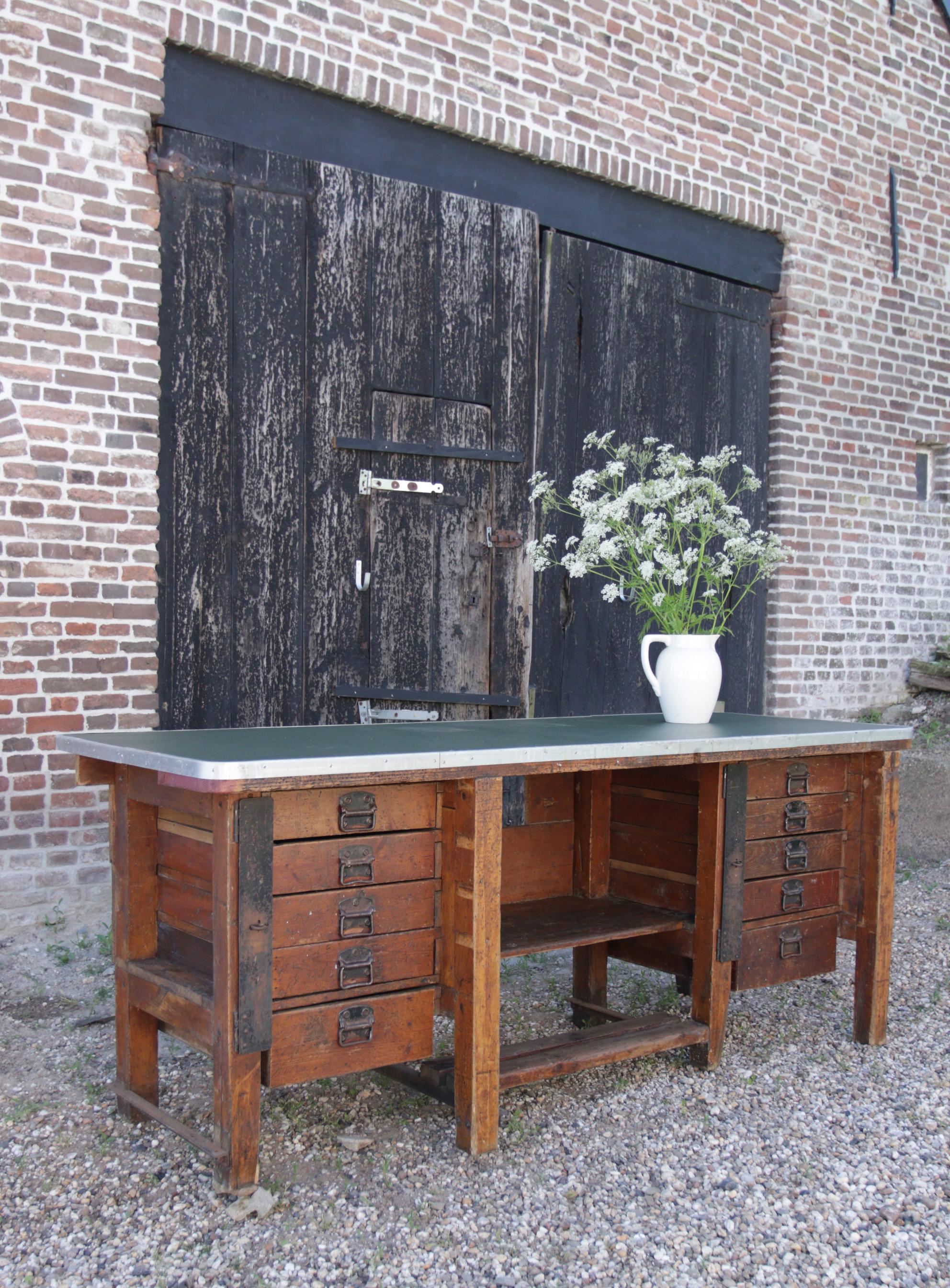 Stunning Vintage Work Table, Workbench with 10 Lockable Drawers 8