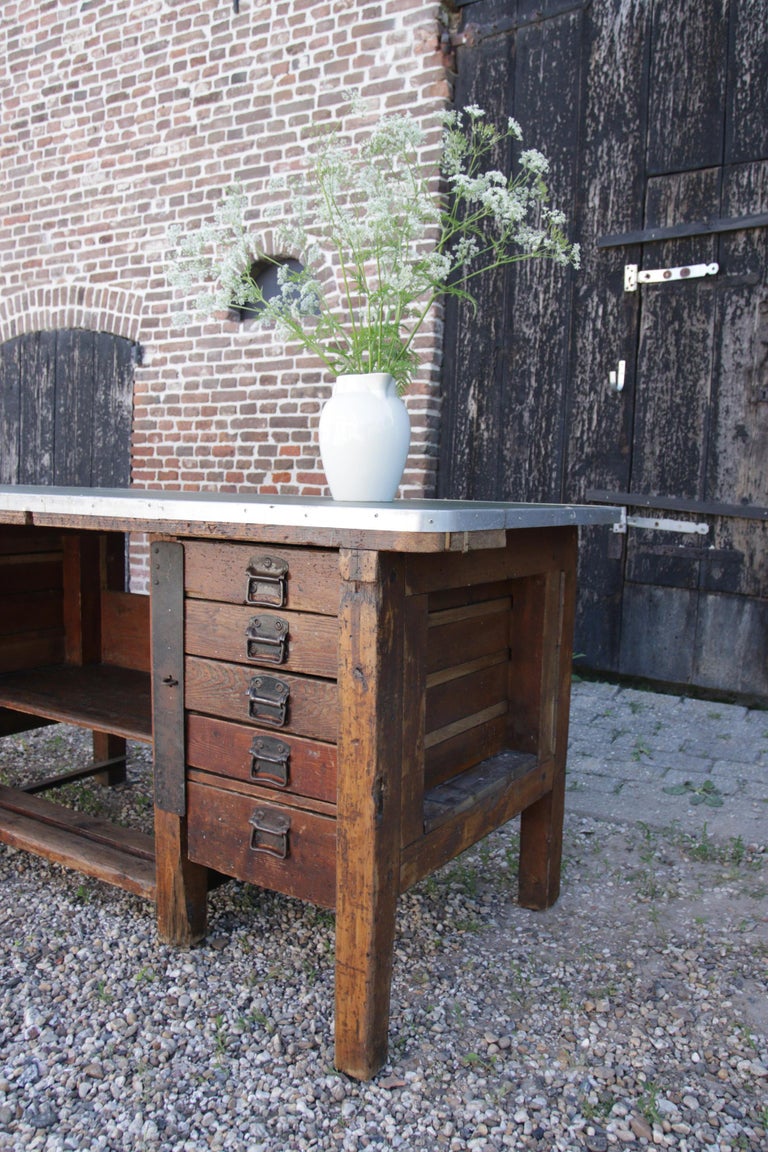 Stunning Vintage Work Table, Workbench with 10 Lockable Drawers For