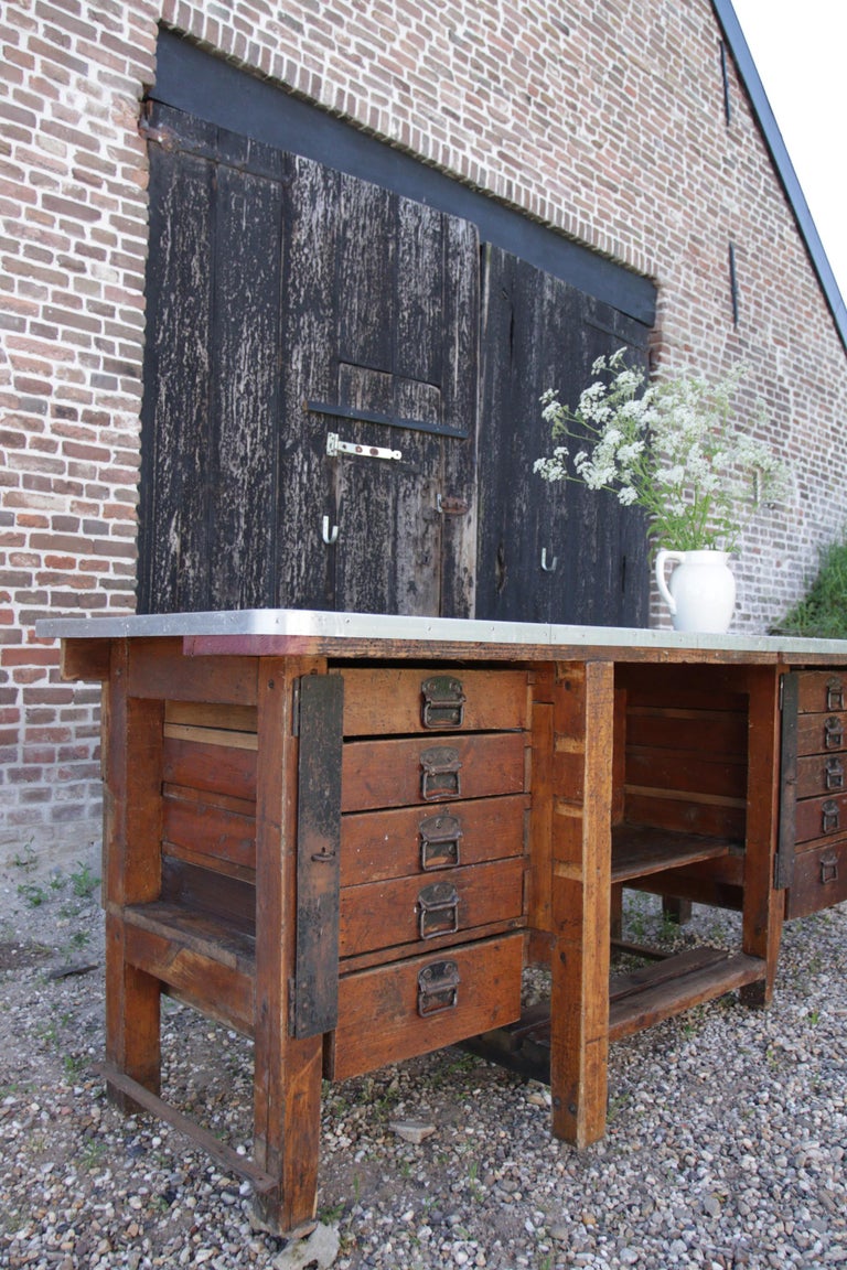 Stunning Vintage Work Table, Workbench with 10 Lockable Drawers For