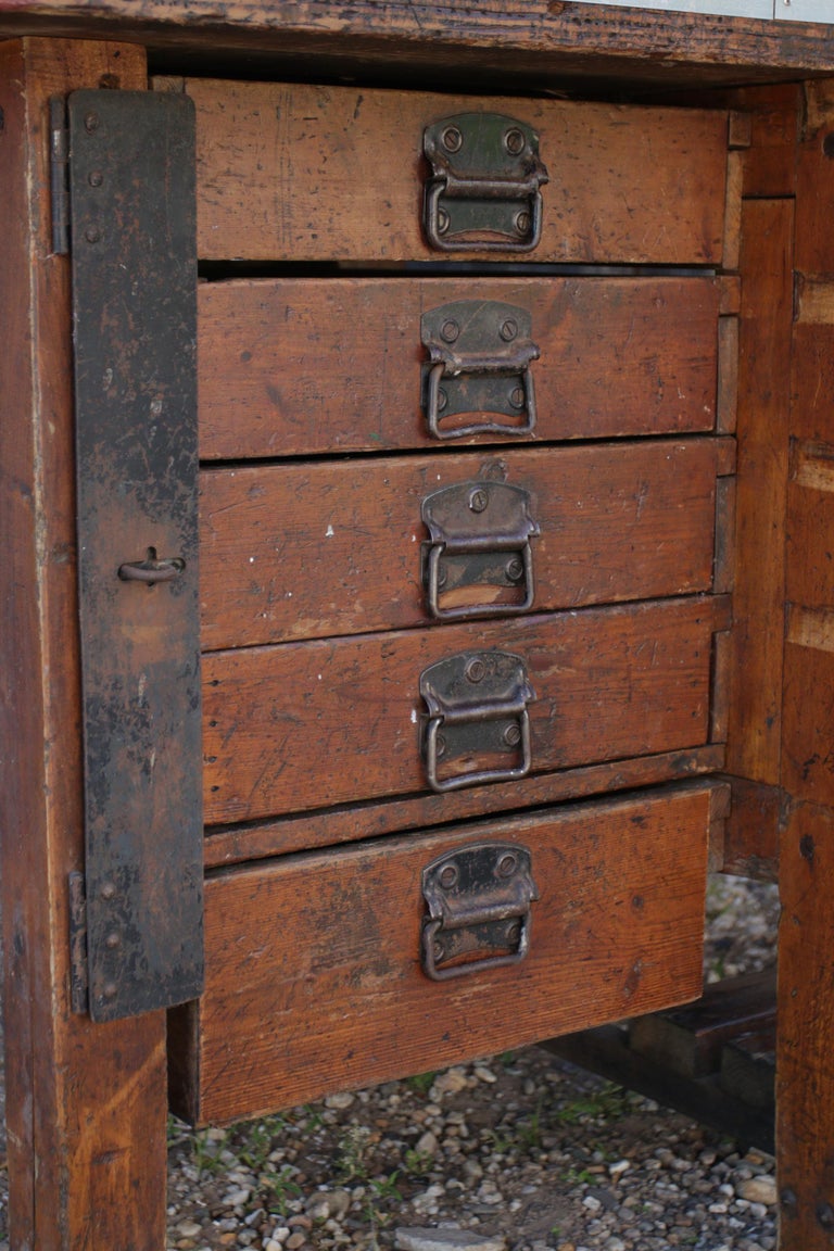 Stunning Vintage Work Table, Workbench with 10 Lockable Drawers For