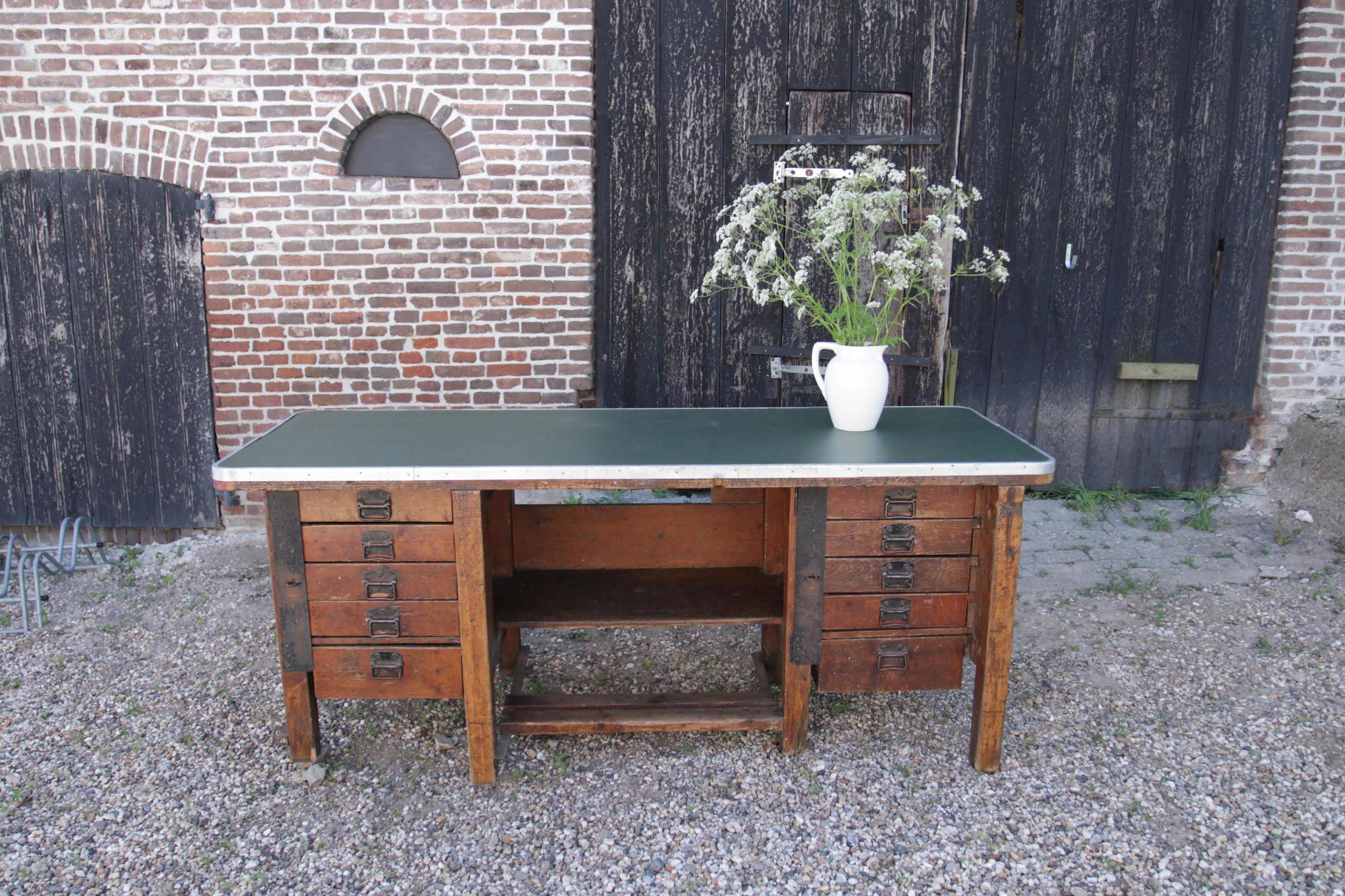 Metal Stunning Vintage Work Table, Workbench with 10 Lockable Drawers