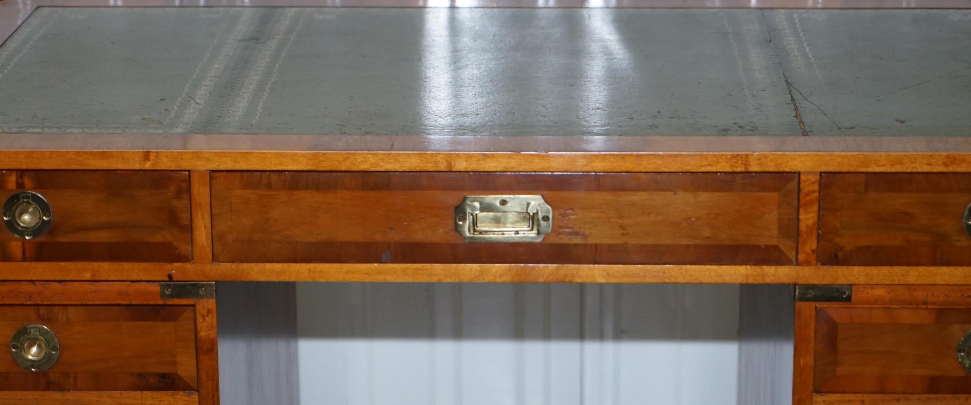 Stunning Vintage Yew Wood Military Campaign Twin Pedestal Partner Office Desk 3