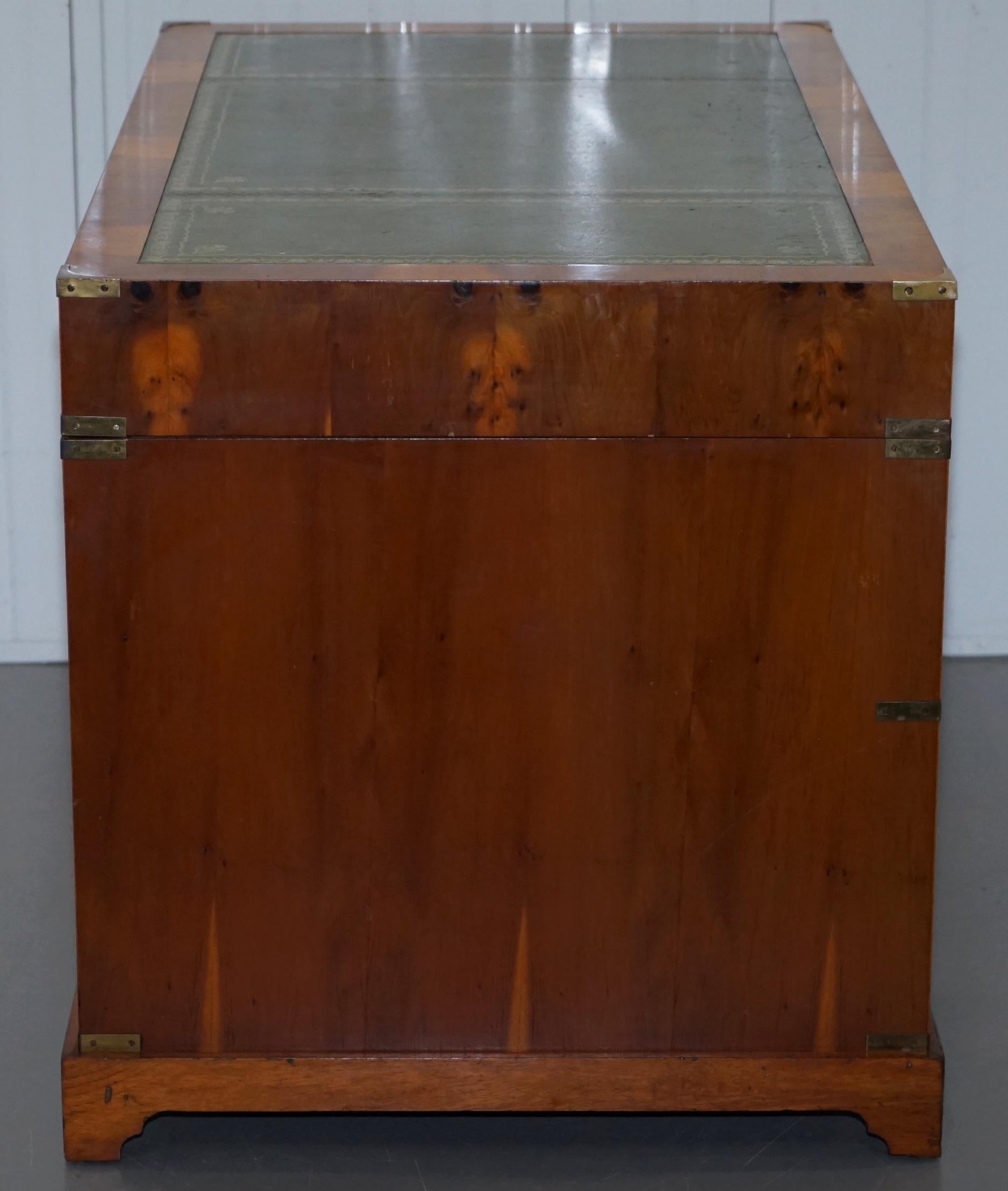 Stunning Vintage Yew Wood Military Campaign Twin Pedestal Partner Office Desk 4