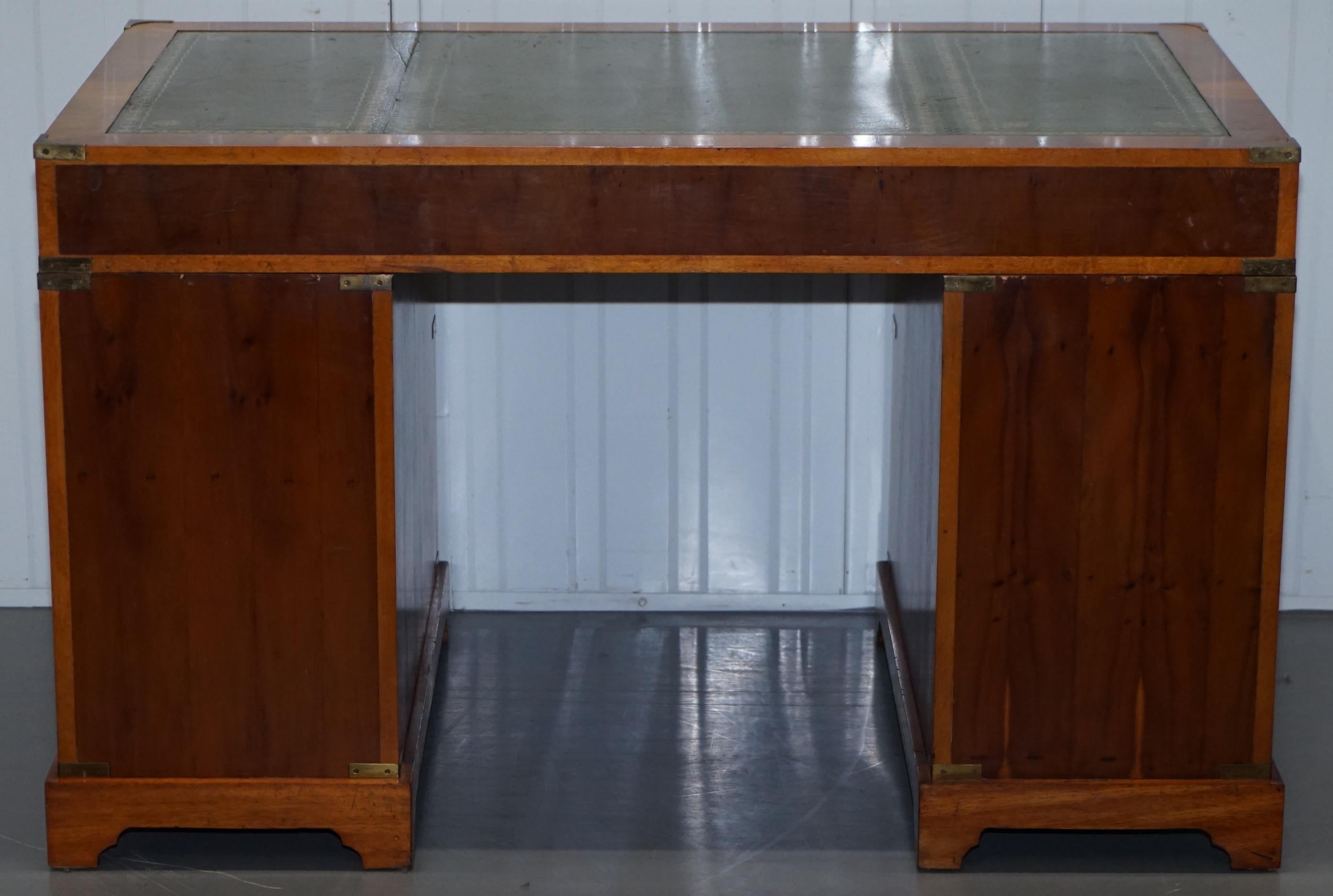 Stunning Vintage Yew Wood Military Campaign Twin Pedestal Partner Office Desk 5