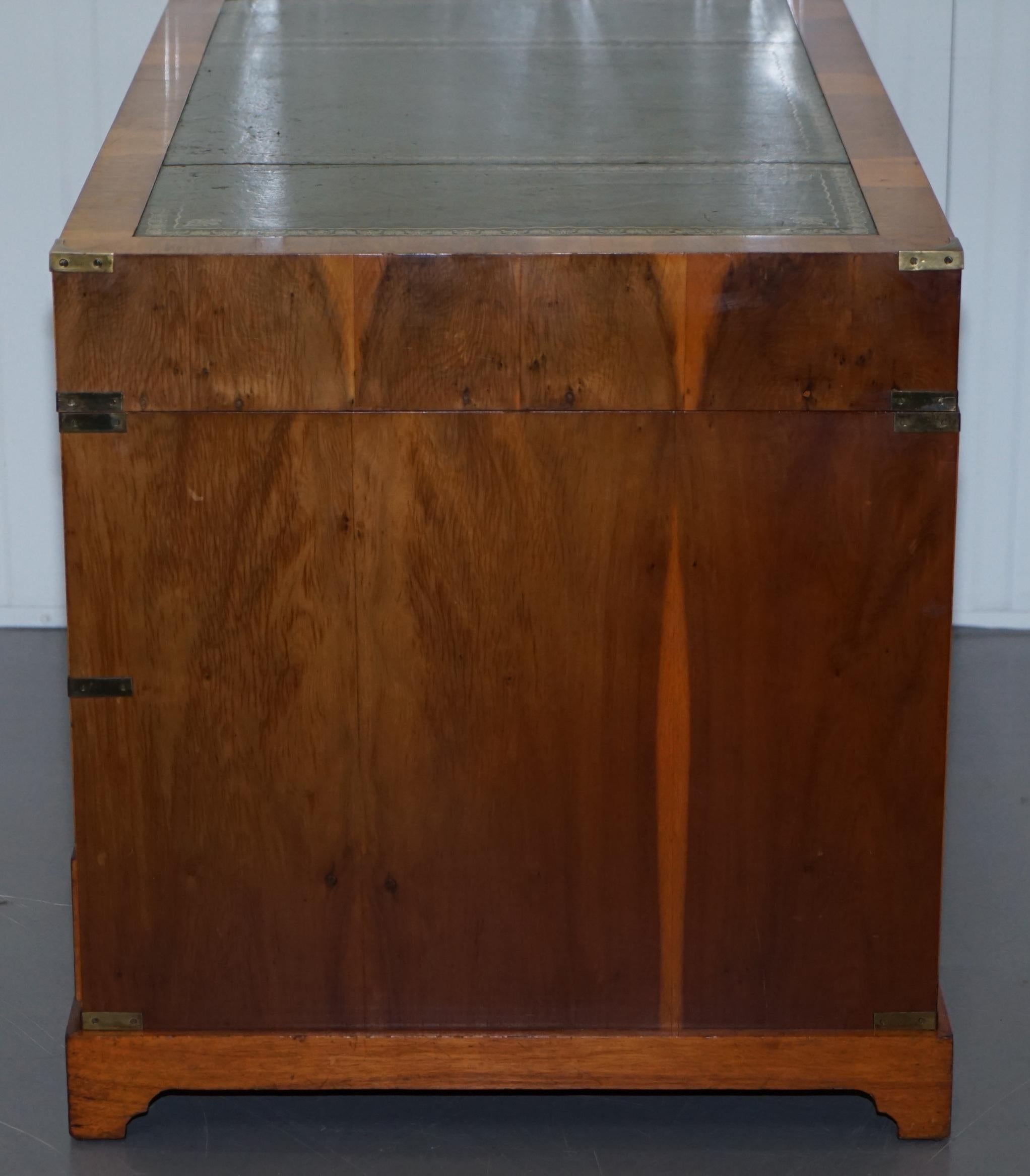 Stunning Vintage Yew Wood Military Campaign Twin Pedestal Partner Office Desk 6