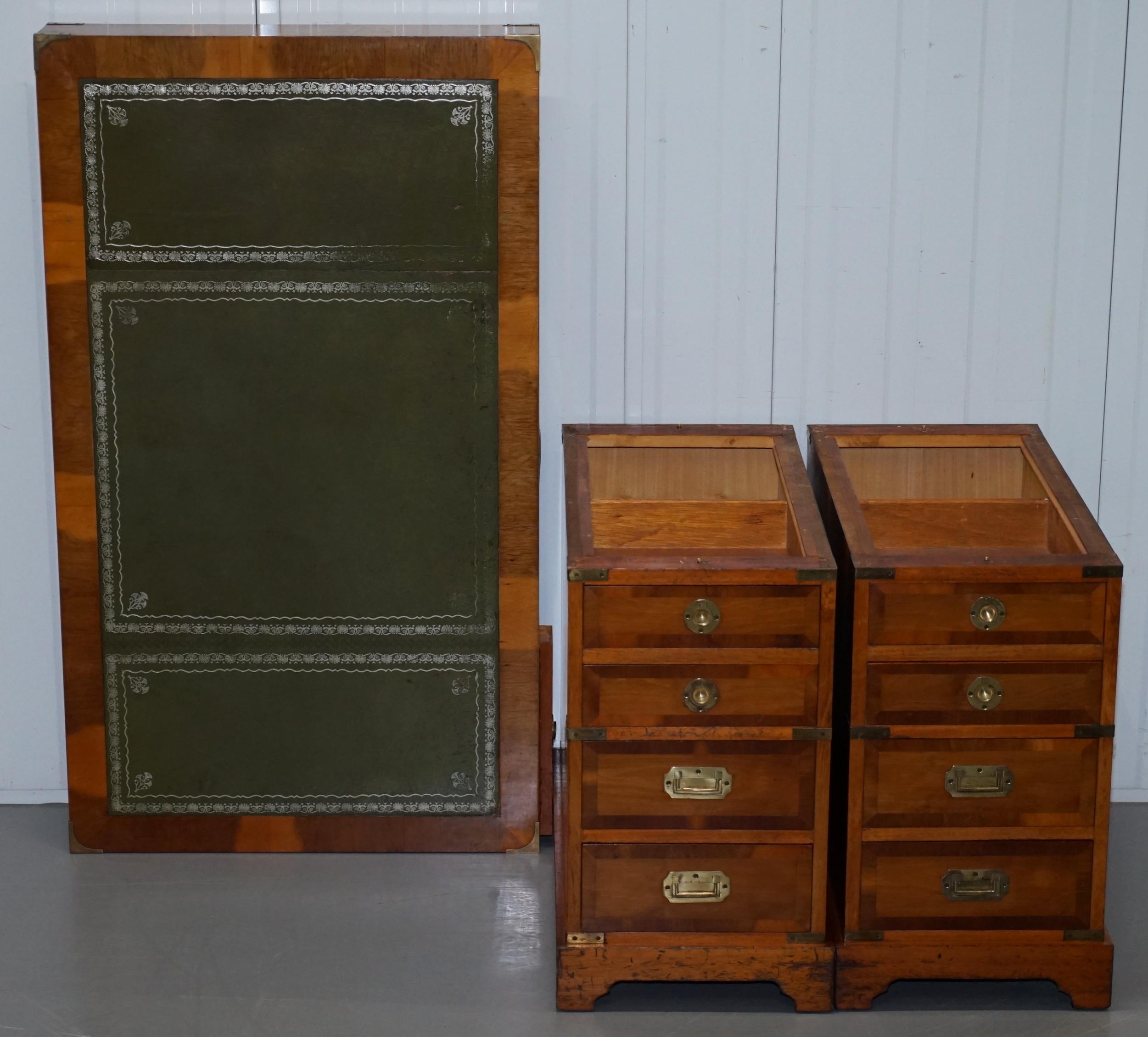 Stunning Vintage Yew Wood Military Campaign Twin Pedestal Partner Office Desk 12
