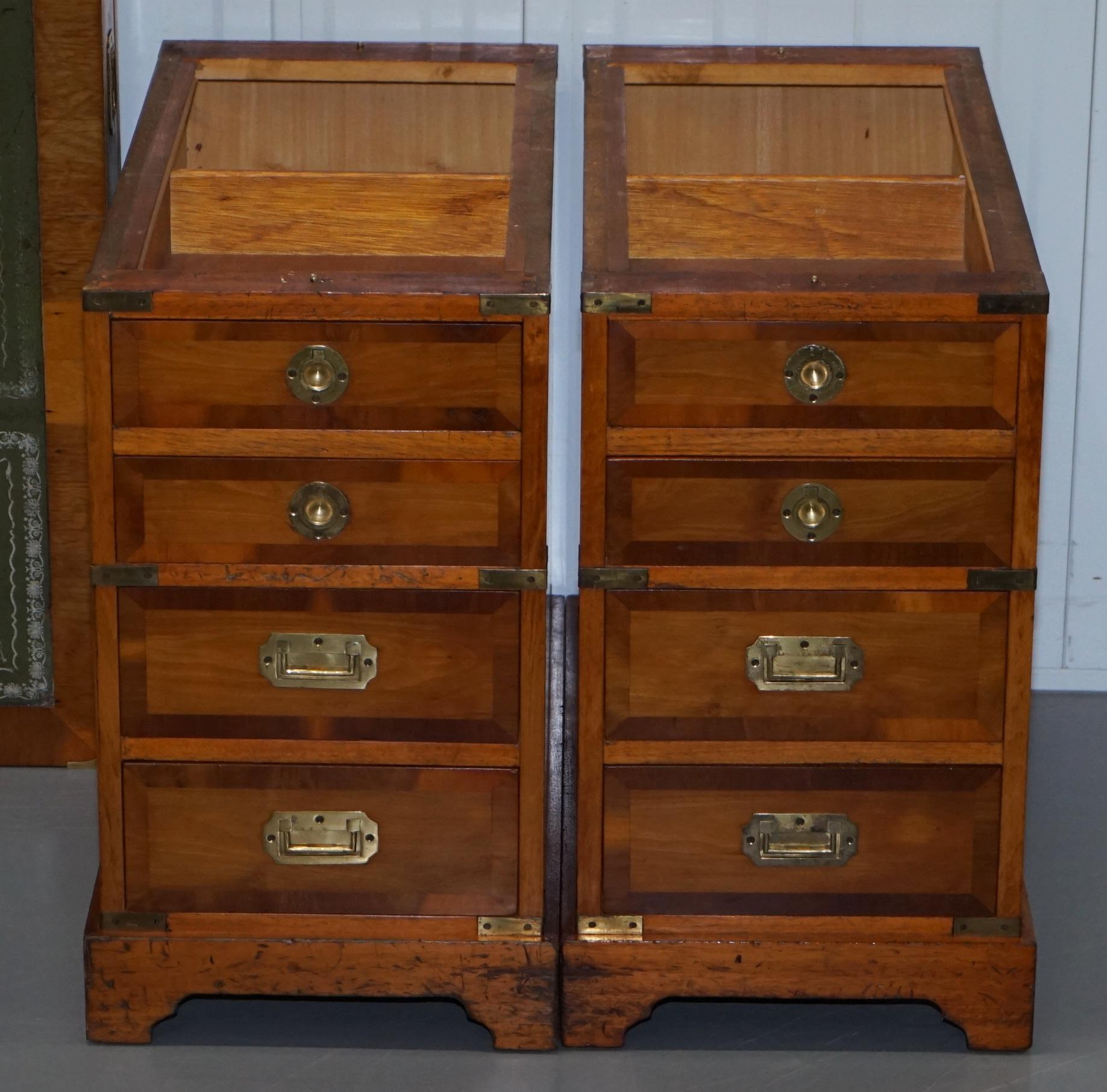 Stunning Vintage Yew Wood Military Campaign Twin Pedestal Partner Office Desk 13