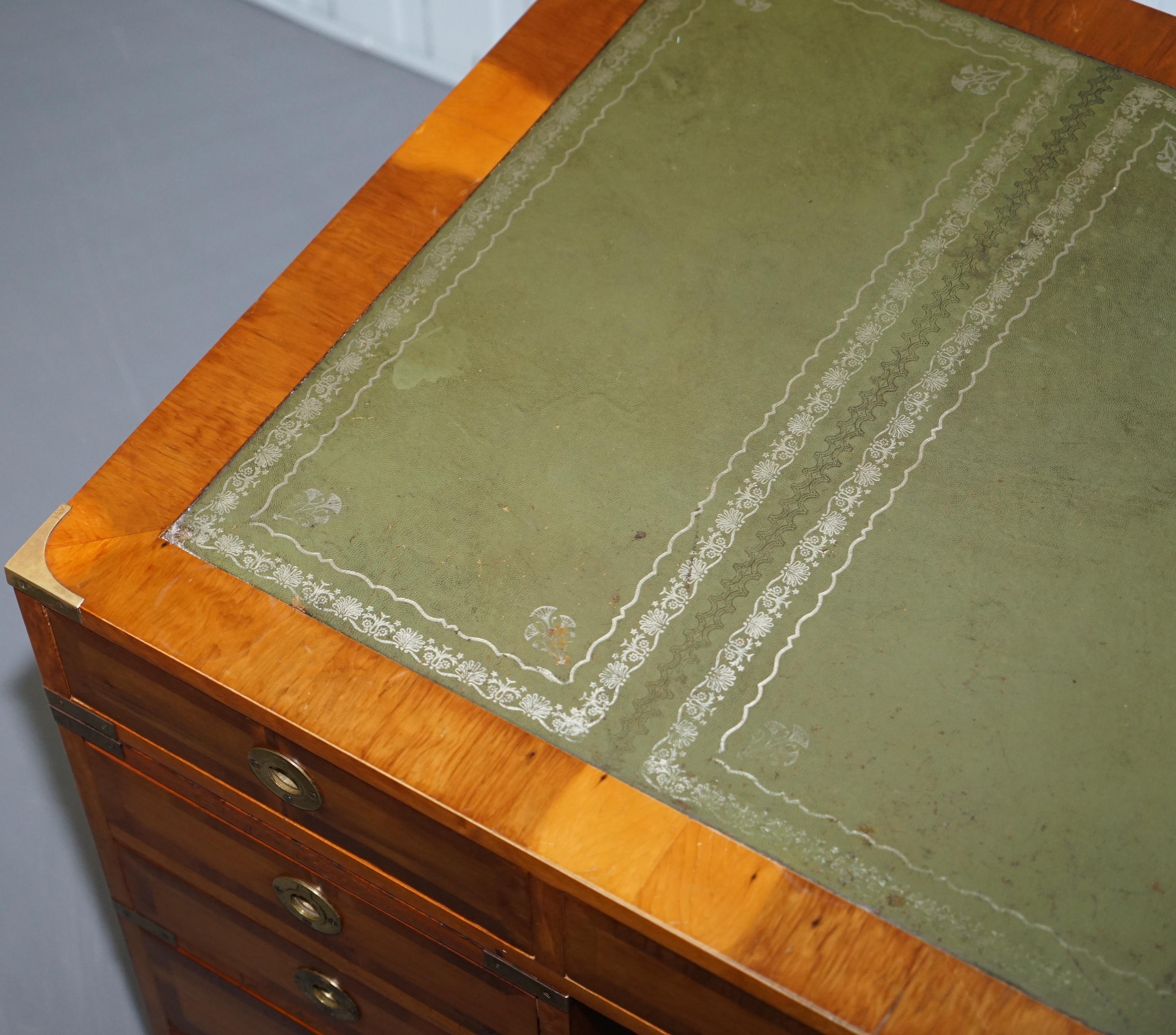 20th Century Stunning Vintage Yew Wood Military Campaign Twin Pedestal Partner Office Desk