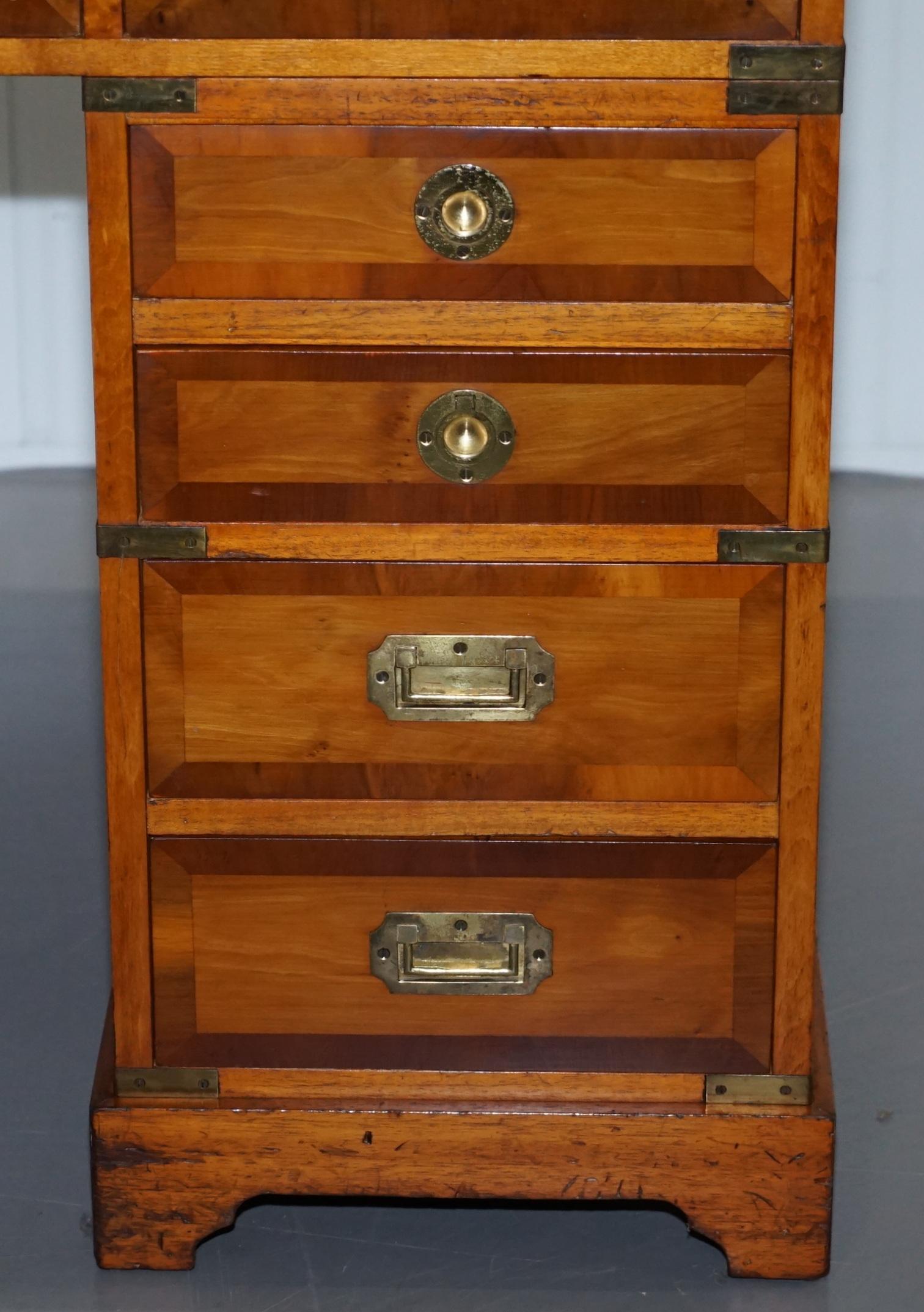 Stunning Vintage Yew Wood Military Campaign Twin Pedestal Partner Office Desk 2