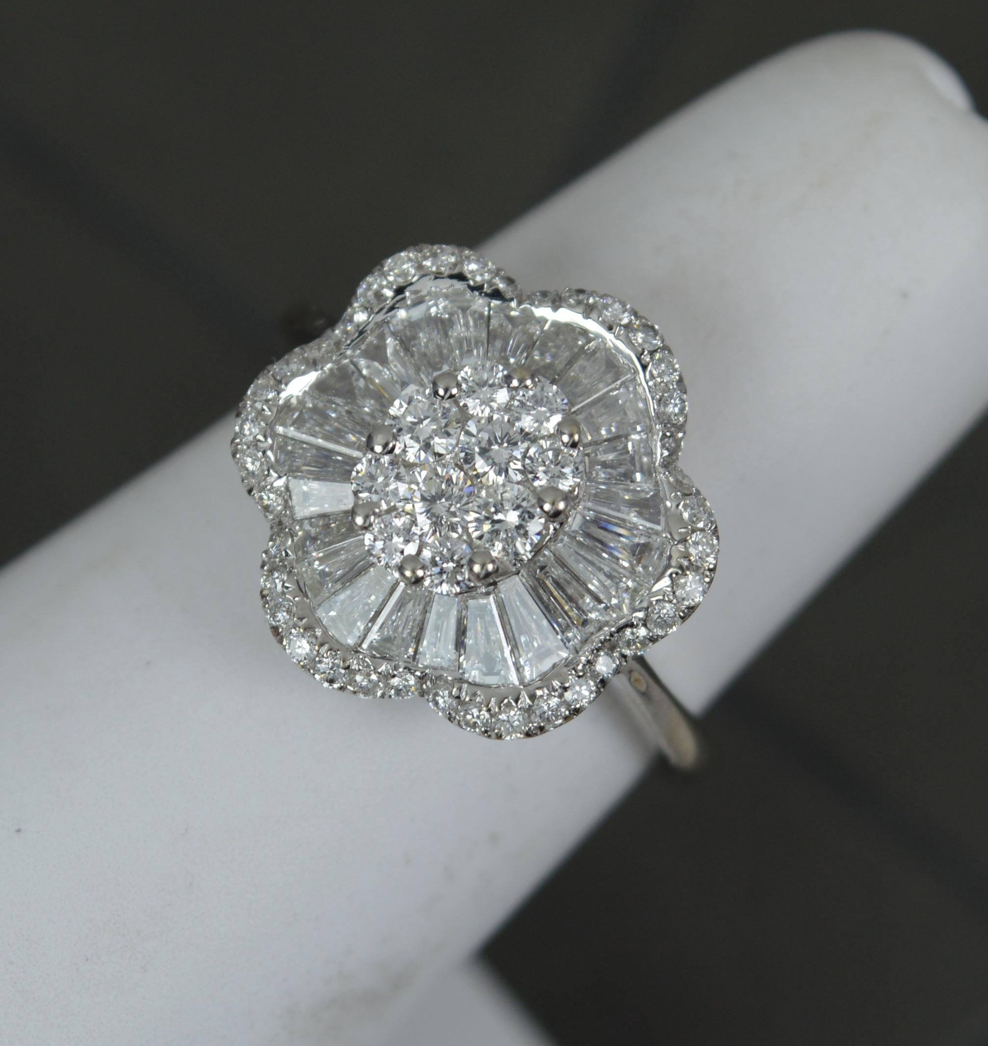 Stunning VS 1.75 Carat Diamond and 18 Carat White Gold Flower Cluster Ring 4