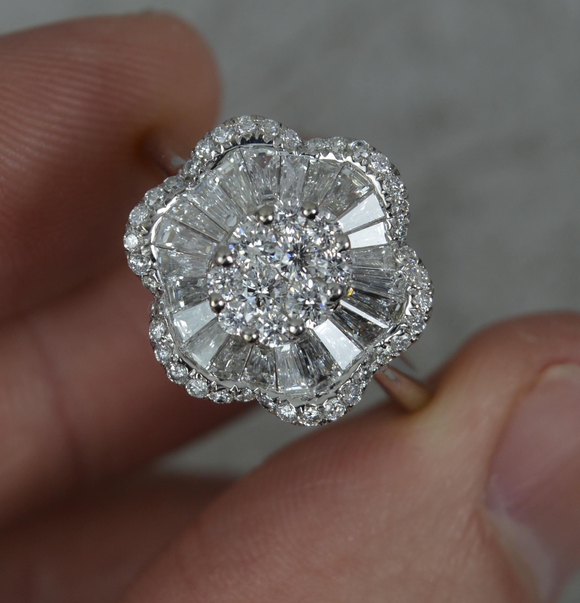 Women's Stunning VS 1.75 Carat Diamond and 18 Carat White Gold Flower Cluster Ring