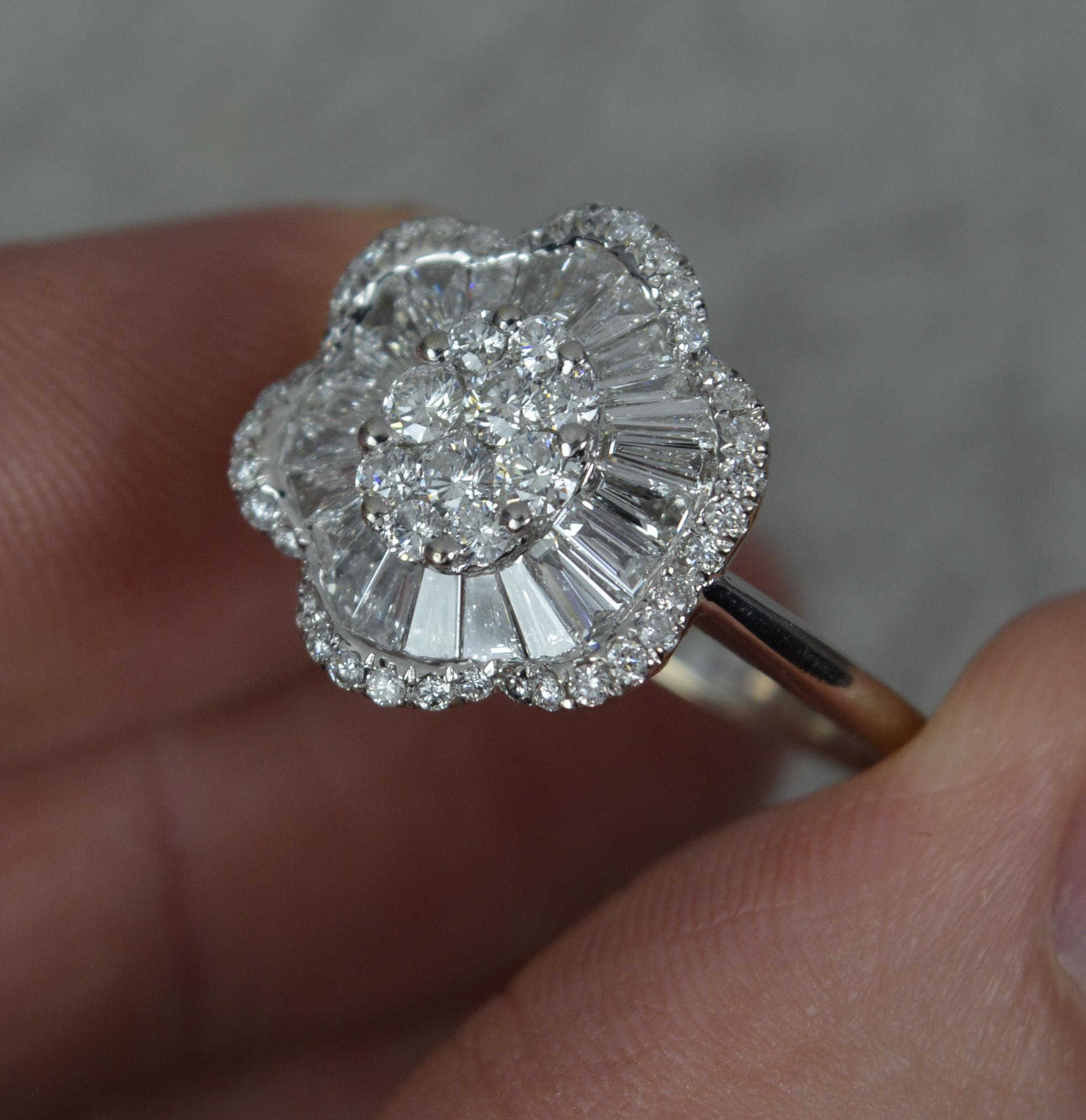 Stunning VS 1.75 Carat Diamond and 18 Carat White Gold Flower Cluster Ring 1