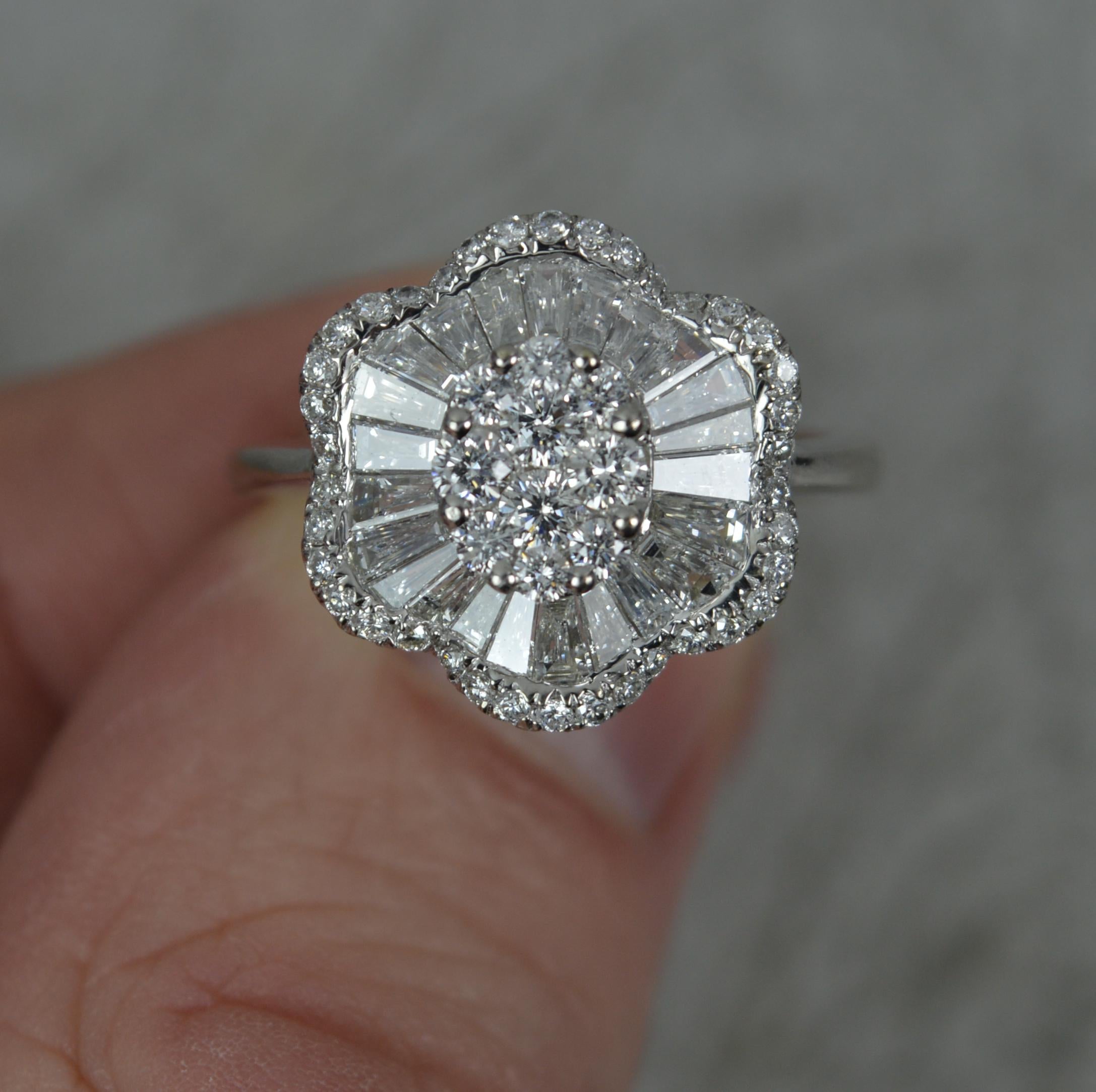 Stunning VS 1.75 Carat Diamond and 18 Carat White Gold Flower Cluster Ring 2