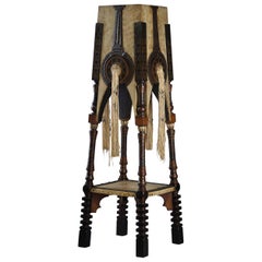 Stunning Walnut Carlo Bugatti Torchere Inlaid with Pewter, Brass and Ivory