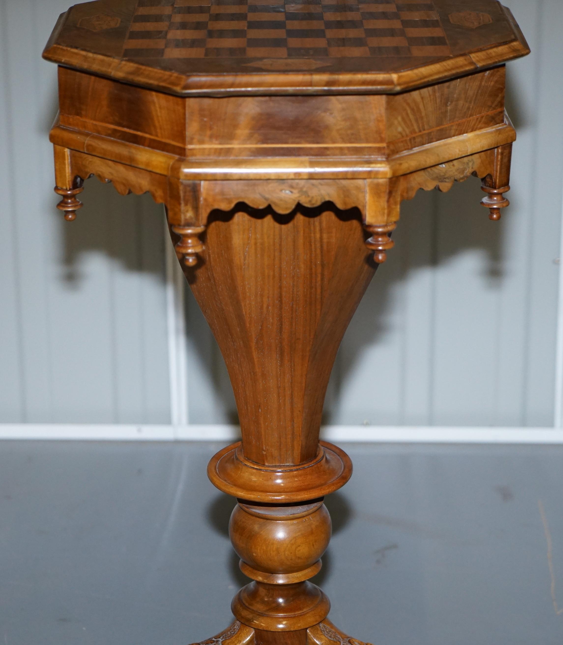 Stunning Walnut Victorian Sewing or Work Box Chess Games Table Great Lamp Wine 2
