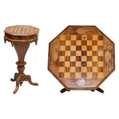 Antique Stunning Walnut Victorian Sewing or Work Box Chess Games Table Great Lamp Wine