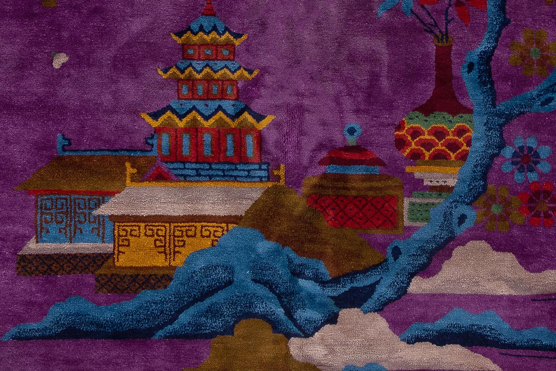 Lila Chinesischer Art-Déco-Teppich im Angebot 4