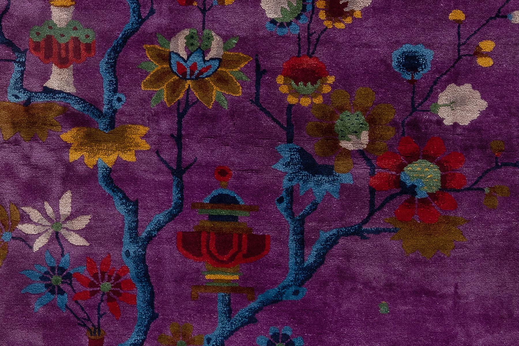 Lila Chinesischer Art-Déco-Teppich im Angebot 5